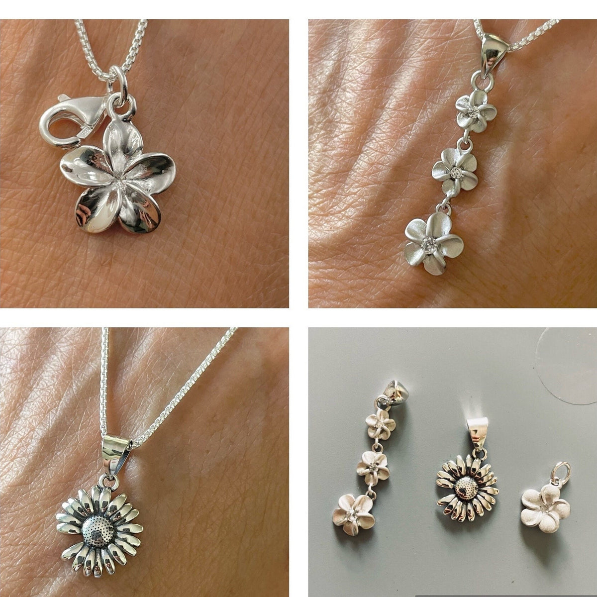 Sterling Silver Plumeria Flower Pendant Necklace: Promise Jewelry