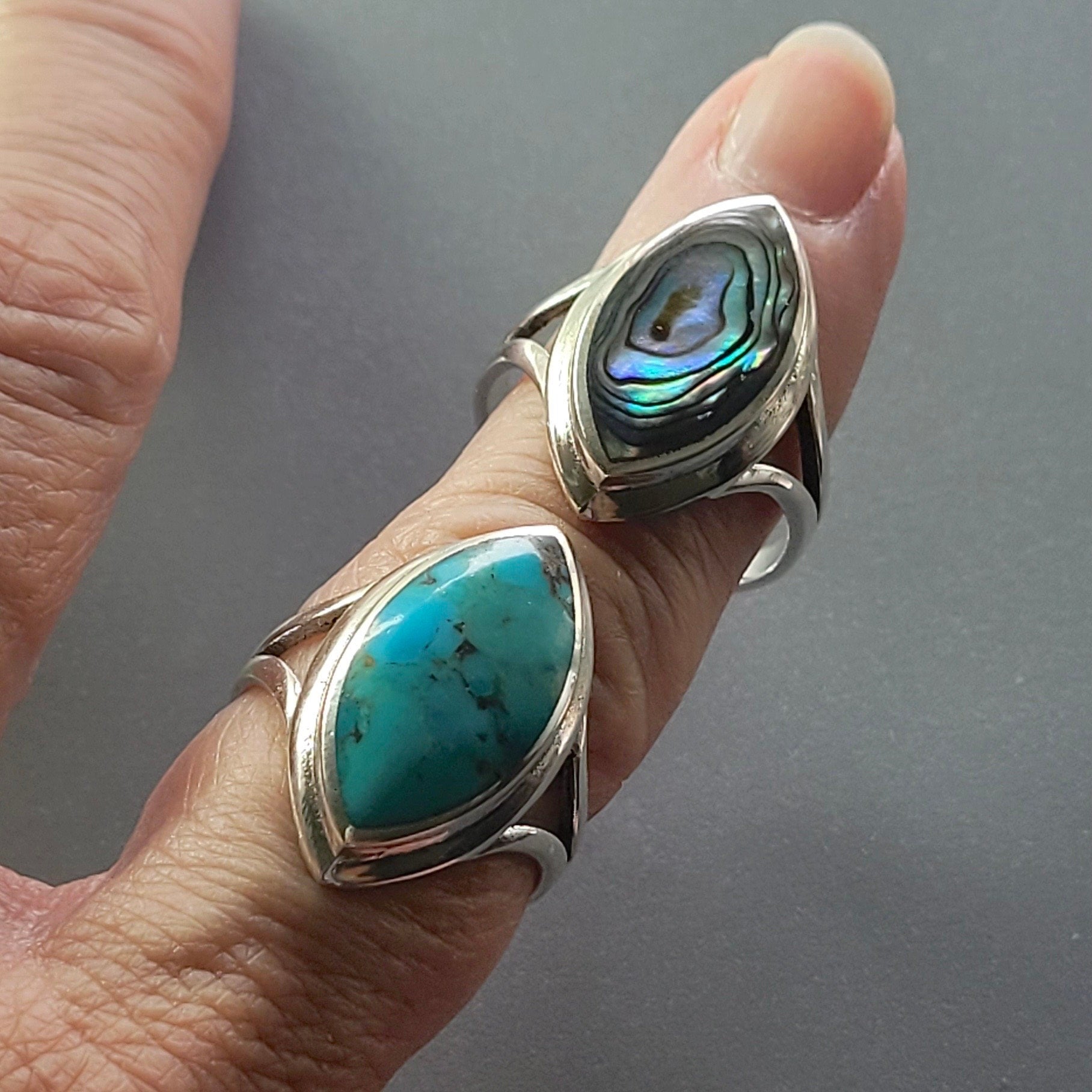 Sterling Silver Diamond Turquoise or Abalone Ring: Promise Love Ring