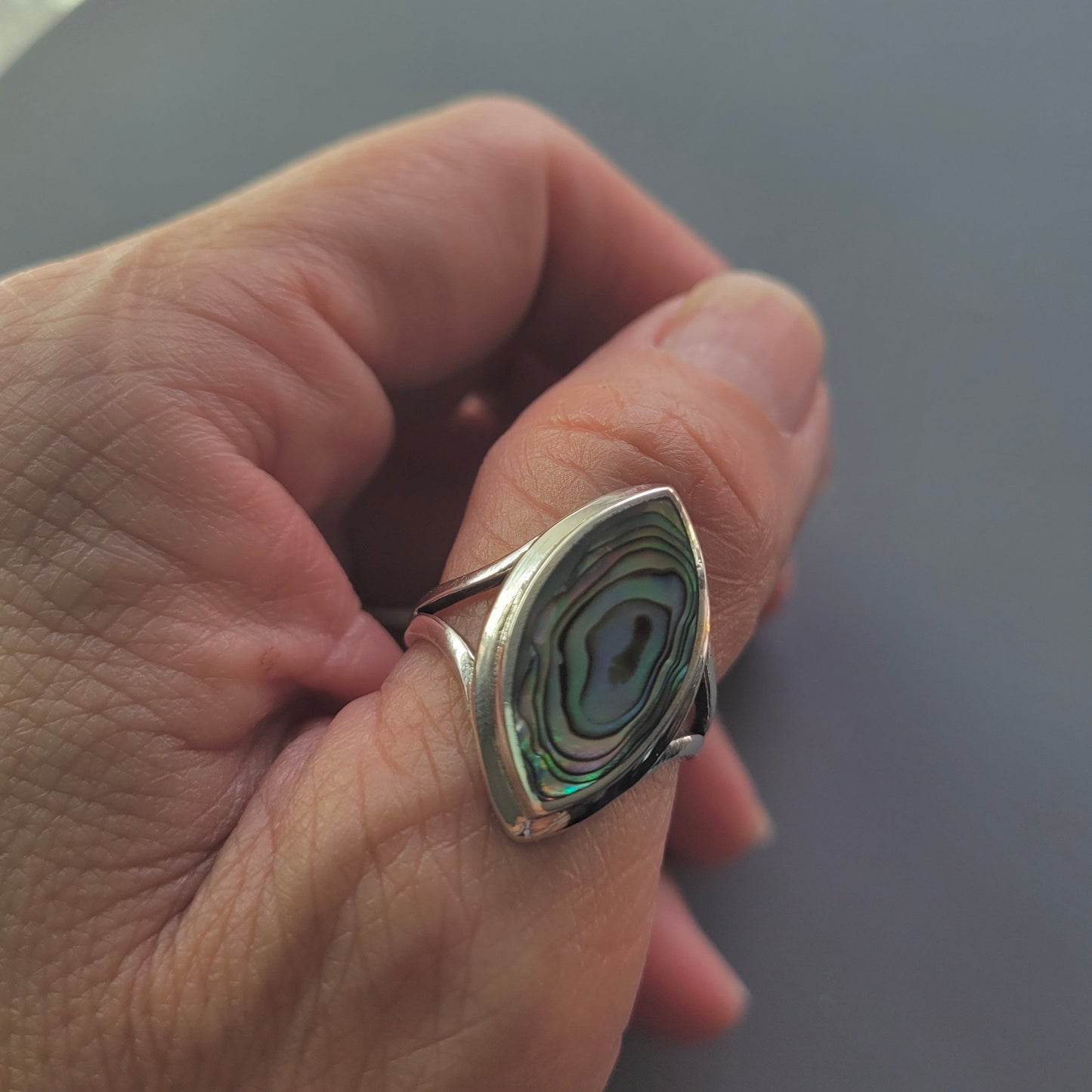Sterling Silver Diamond Turquoise or Abalone Ring: Promise Love Ring