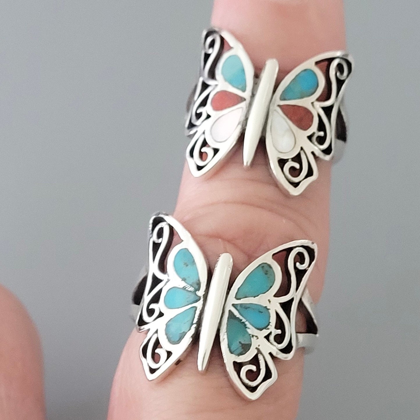 Sterling Silver Butterfly Ring: Genuine Turquoise or Multi Stone