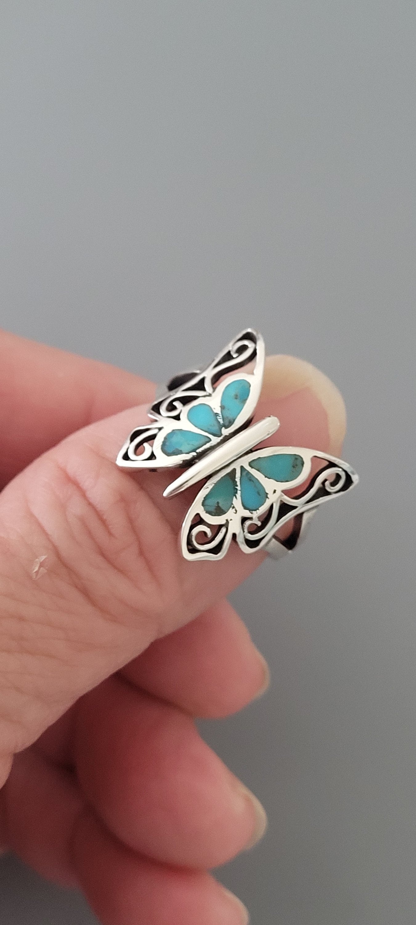 Sterling Silver Butterfly Ring: Genuine Turquoise or Multi Stone