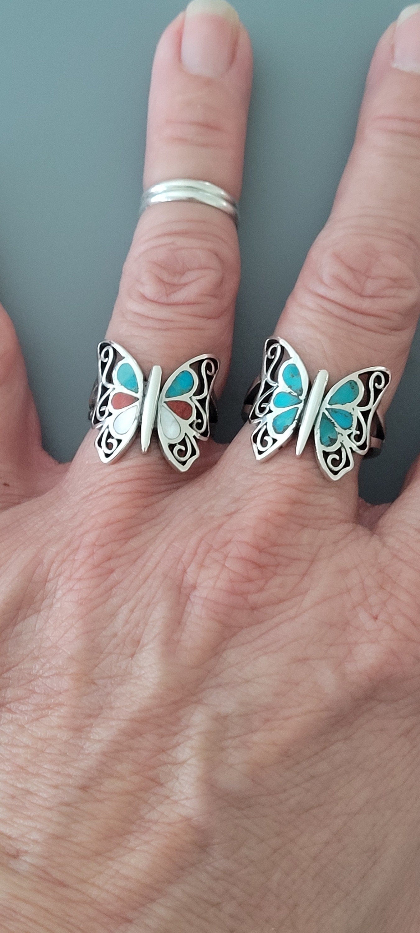 Sterling Silver Butterfly Genuine Turquoise or Mutiple Color Ring, Silver Turquoise Ring, Promise Butterfly Ring, Silver Butterfly Ring.