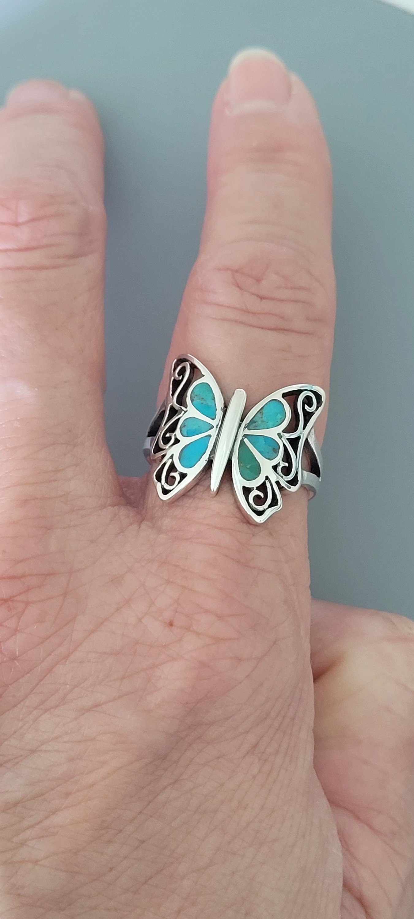 Sterling Silver Butterfly Genuine Turquoise or Mutiple Color Ring, Silver Turquoise Ring, Promise Butterfly Ring, Silver Butterfly Ring.