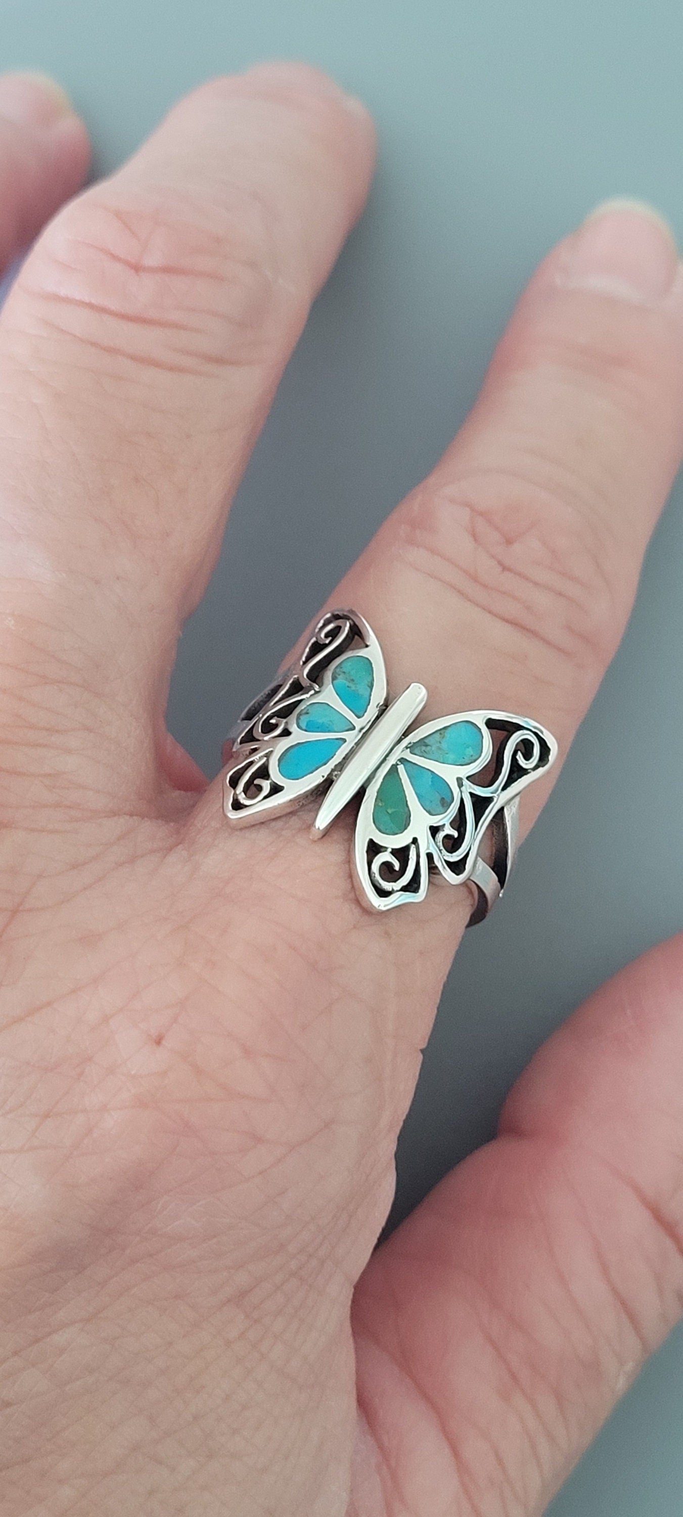 Sterling Silver Butterfly Genuine Turquoise or Mutiple Color Ring, Silver Turquoise Ring, Promise Butterfly Ring, Silver Butterfly Ring.