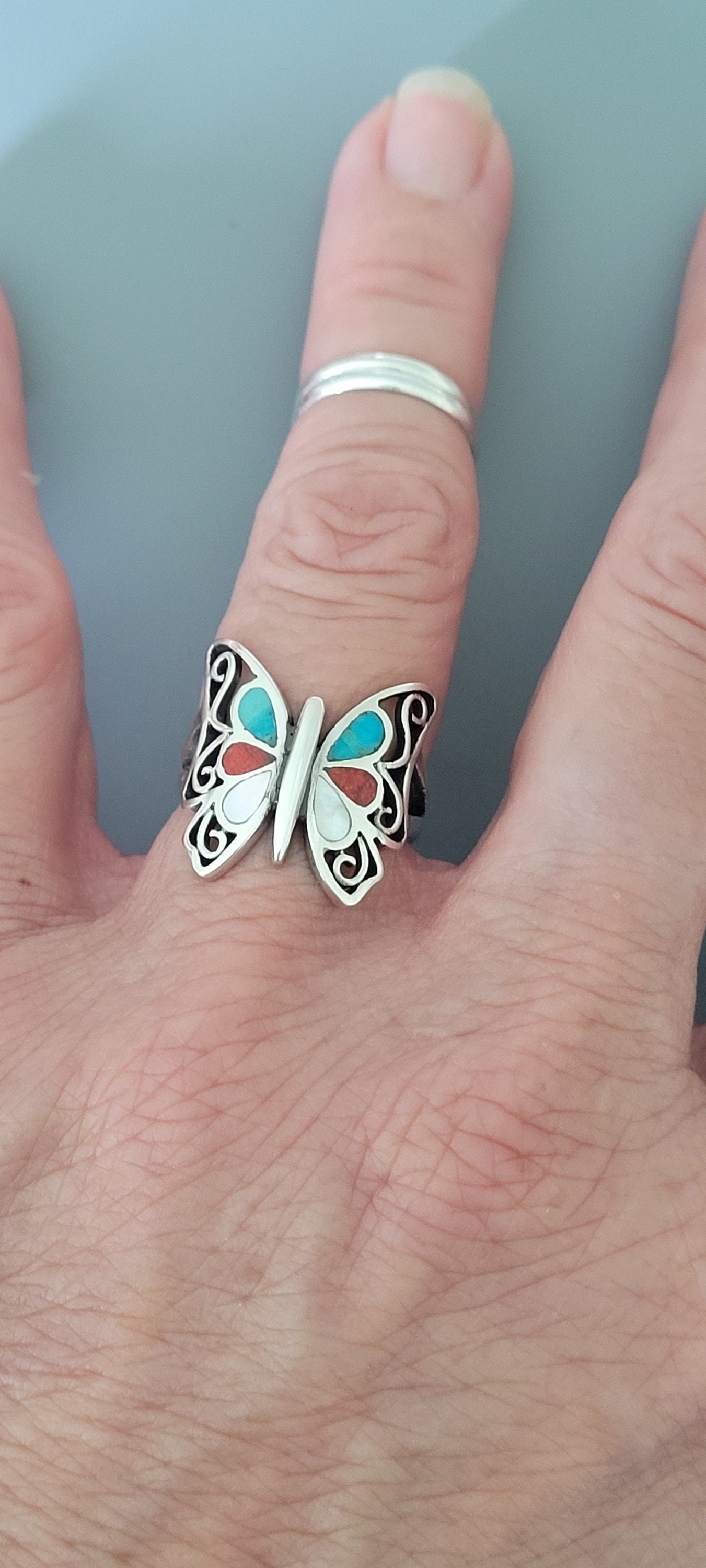 Sterling Silver Butterfly Genuine Turquoise or Mutiple Color Ring, Silver Turquoise Ring, Promise Butterfly Ring, Silver Butterfly Ring.