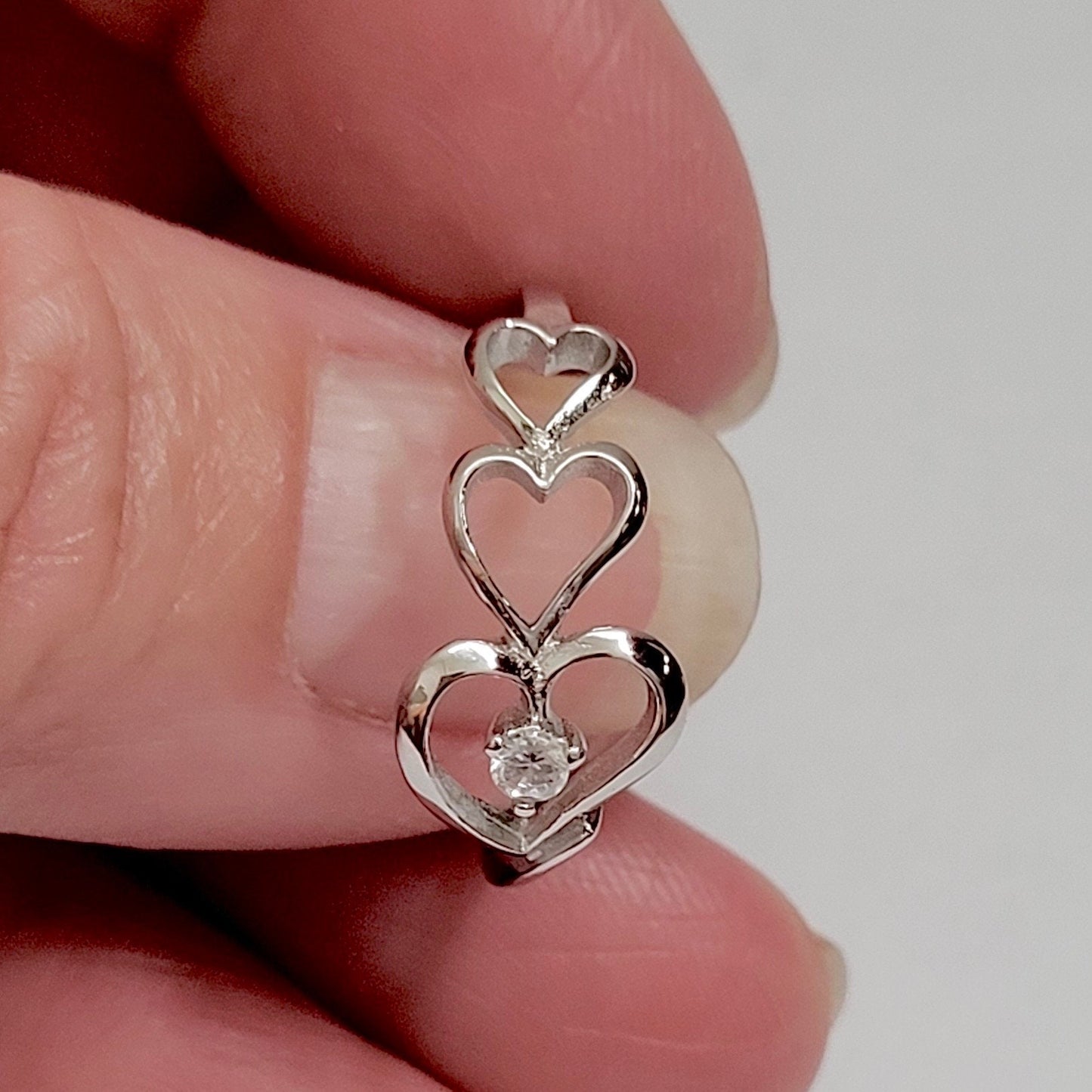 Dainty Sterling Silver Hearts Ring: CZ Sideway Promise Ring