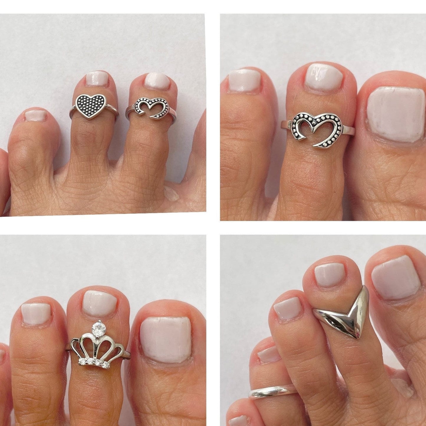 Sterling Silver Toe Ring: Heart, Om, Crown, V-Shaped, 2.5MM Band