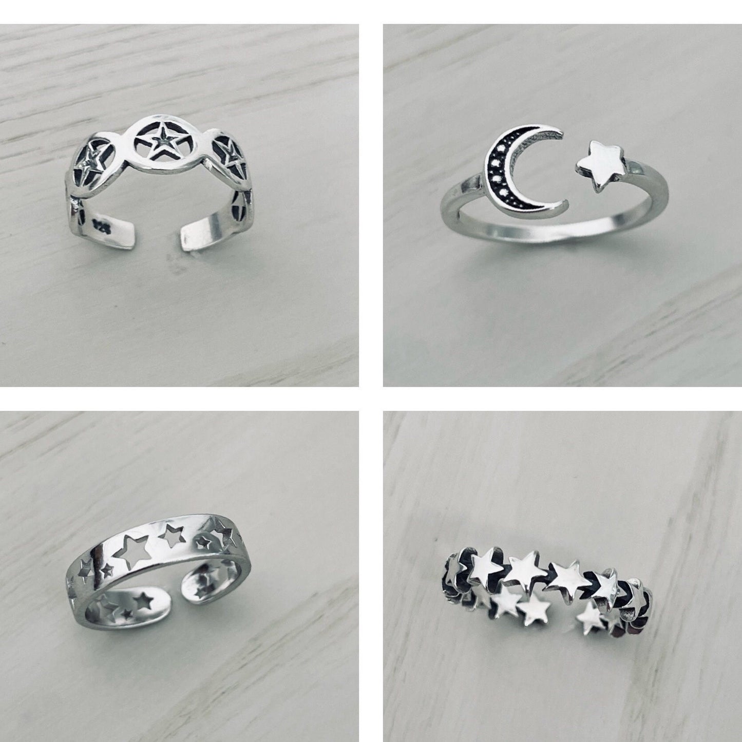 Sterling Silver Star & Moon Toe Rings: Celestial Jewelry
