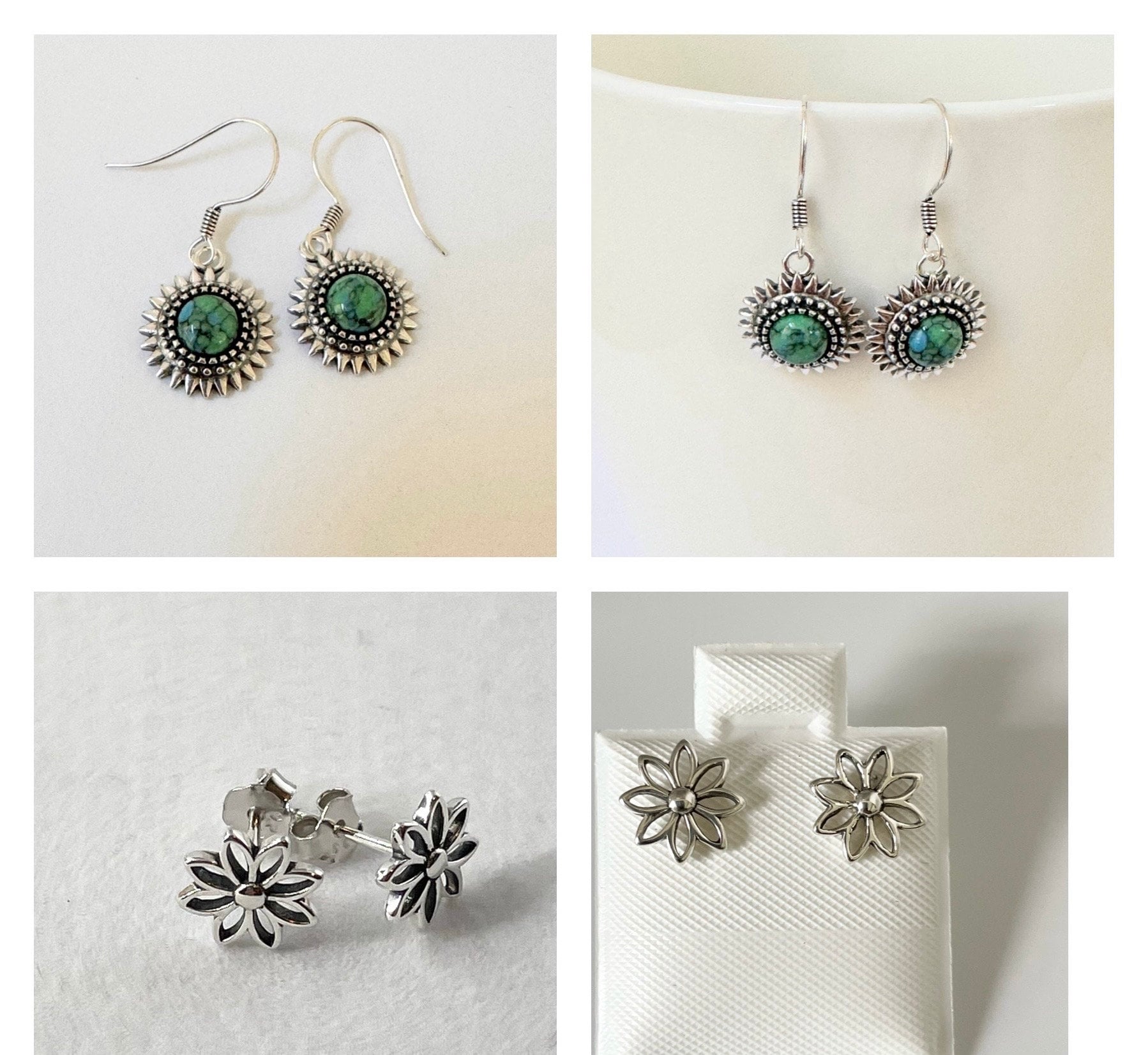 Dainty Sterling Silver Turquoise Flower or Daisy Earrings, Silver Flower Earrings, Stud Earrings, Silver Turquoise Earrings, Silver Earring