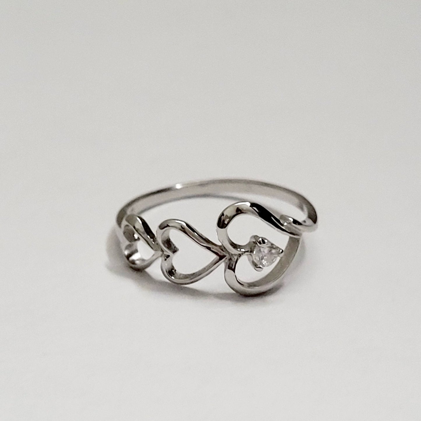 Dainty Sterling Silver Hearts Ring: CZ Sideway Promise Ring