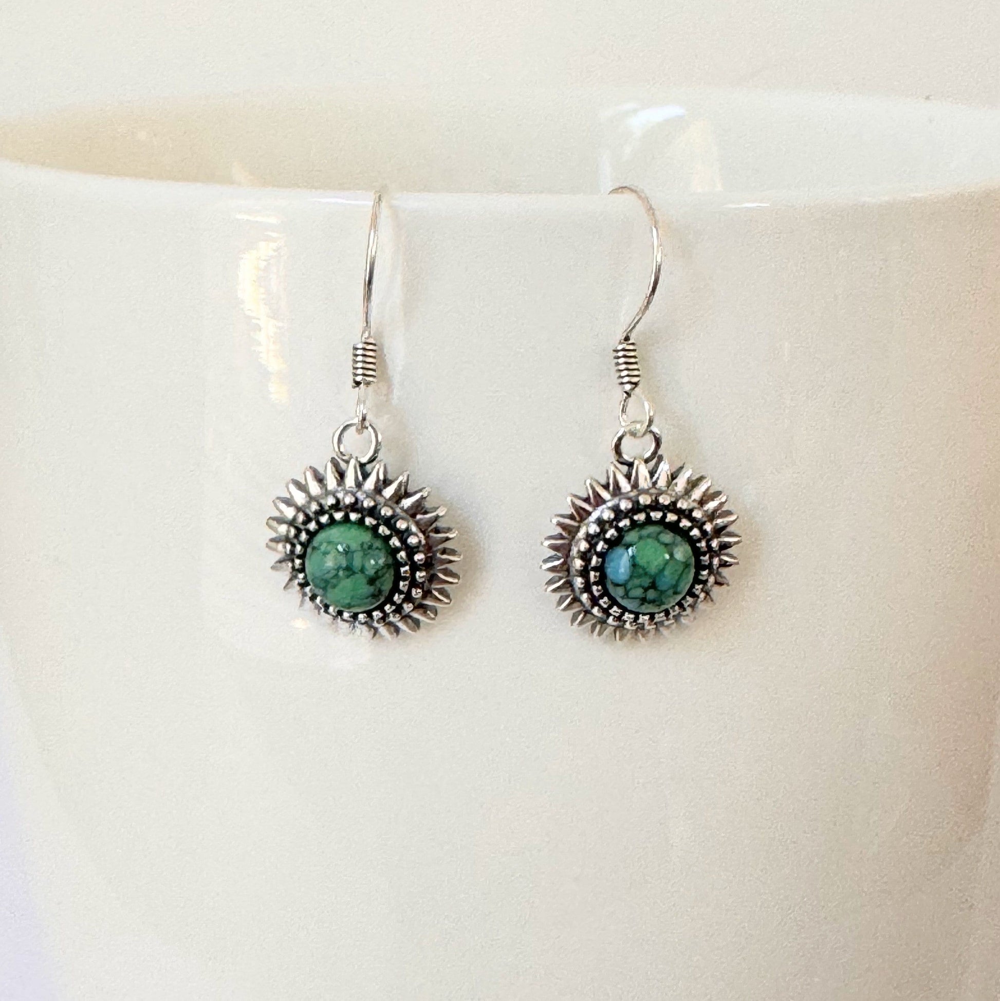 Dainty Sterling Silver Turquoise Flower or Daisy Earrings, Silver Flower Earrings, Stud Earrings, Silver Turquoise Earrings, Silver Earring