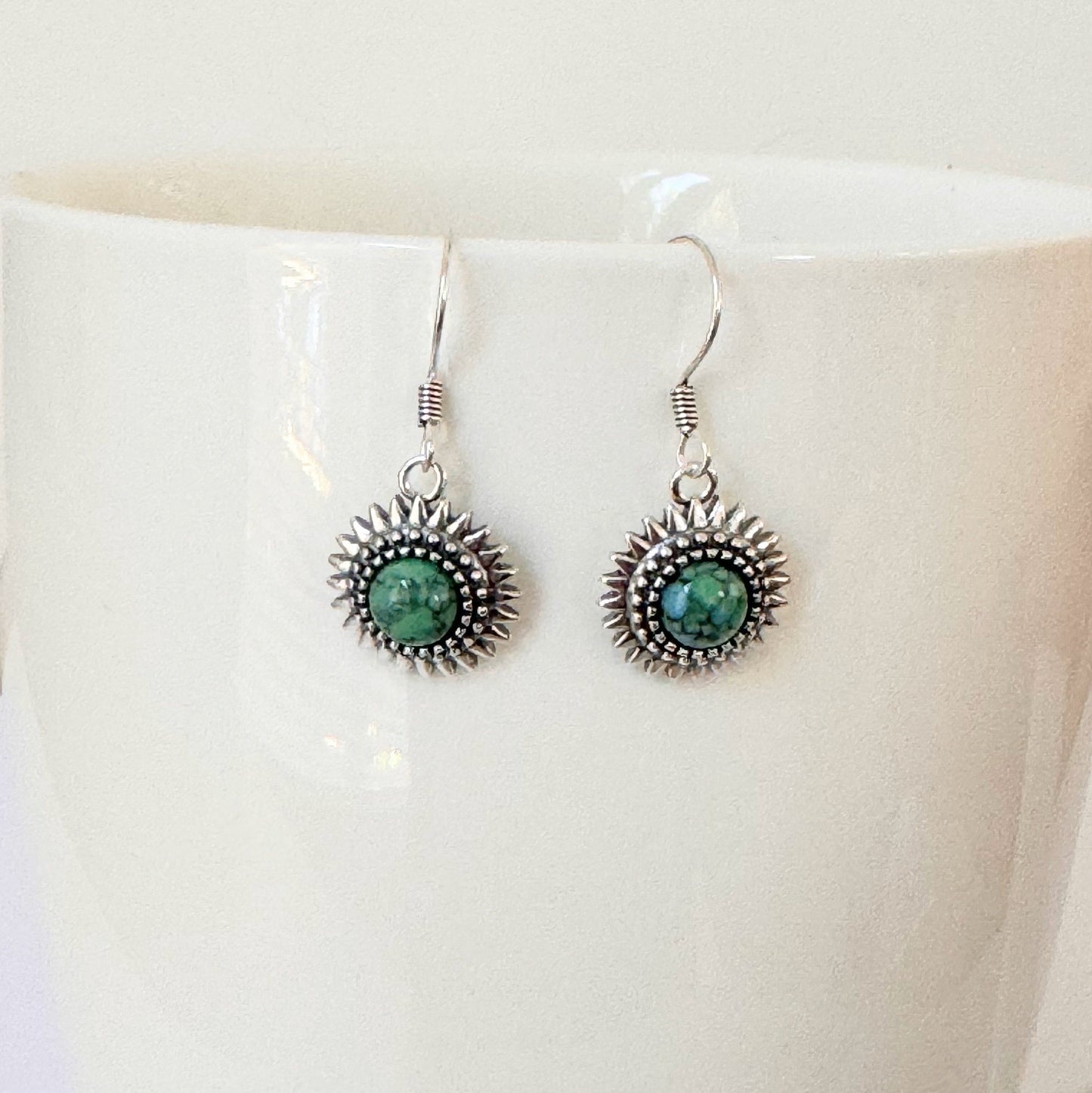 Dainty Sterling Silver Turquoise Flower or Daisy Earrings, Silver Flower Earrings, Stud Earrings, Silver Turquoise Earrings, Silver Earring