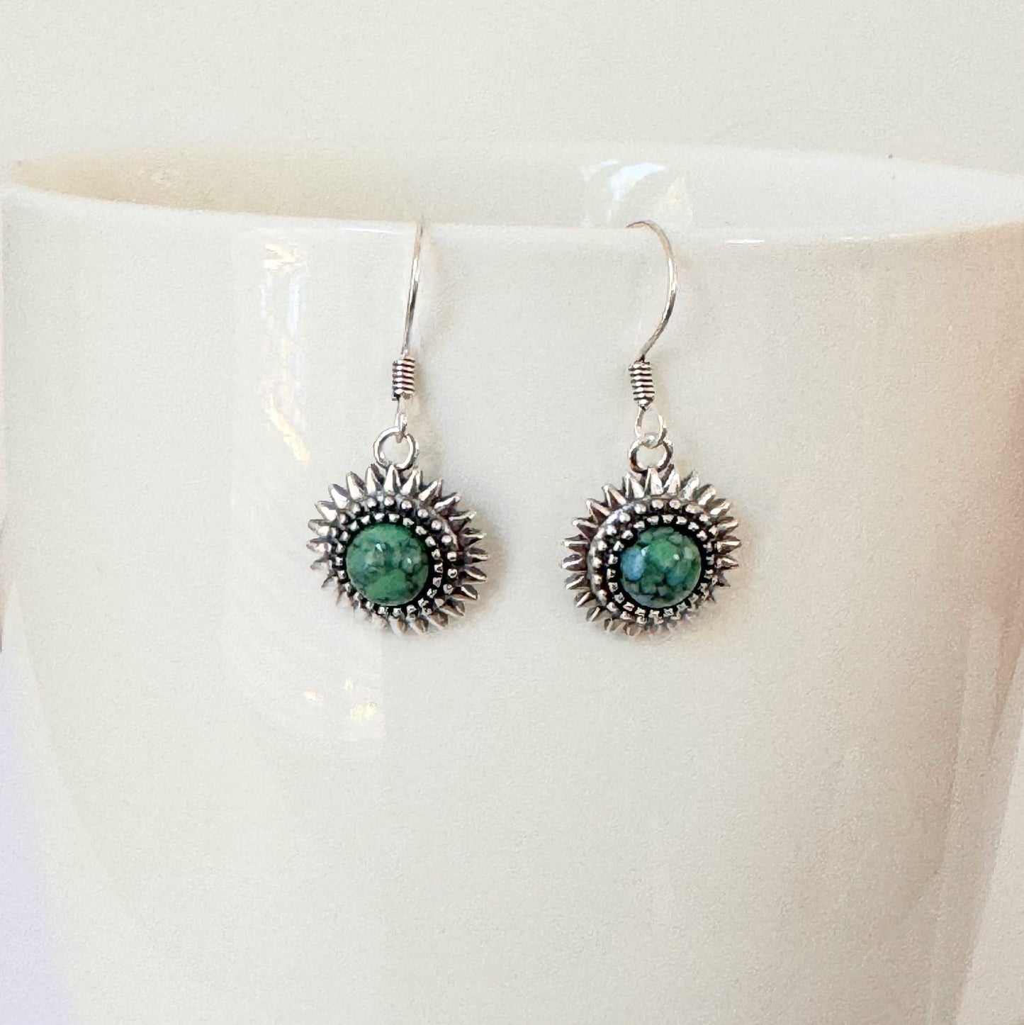 Sterling Silver Turquoise Flower Earrings: Dainty Boho Studs
