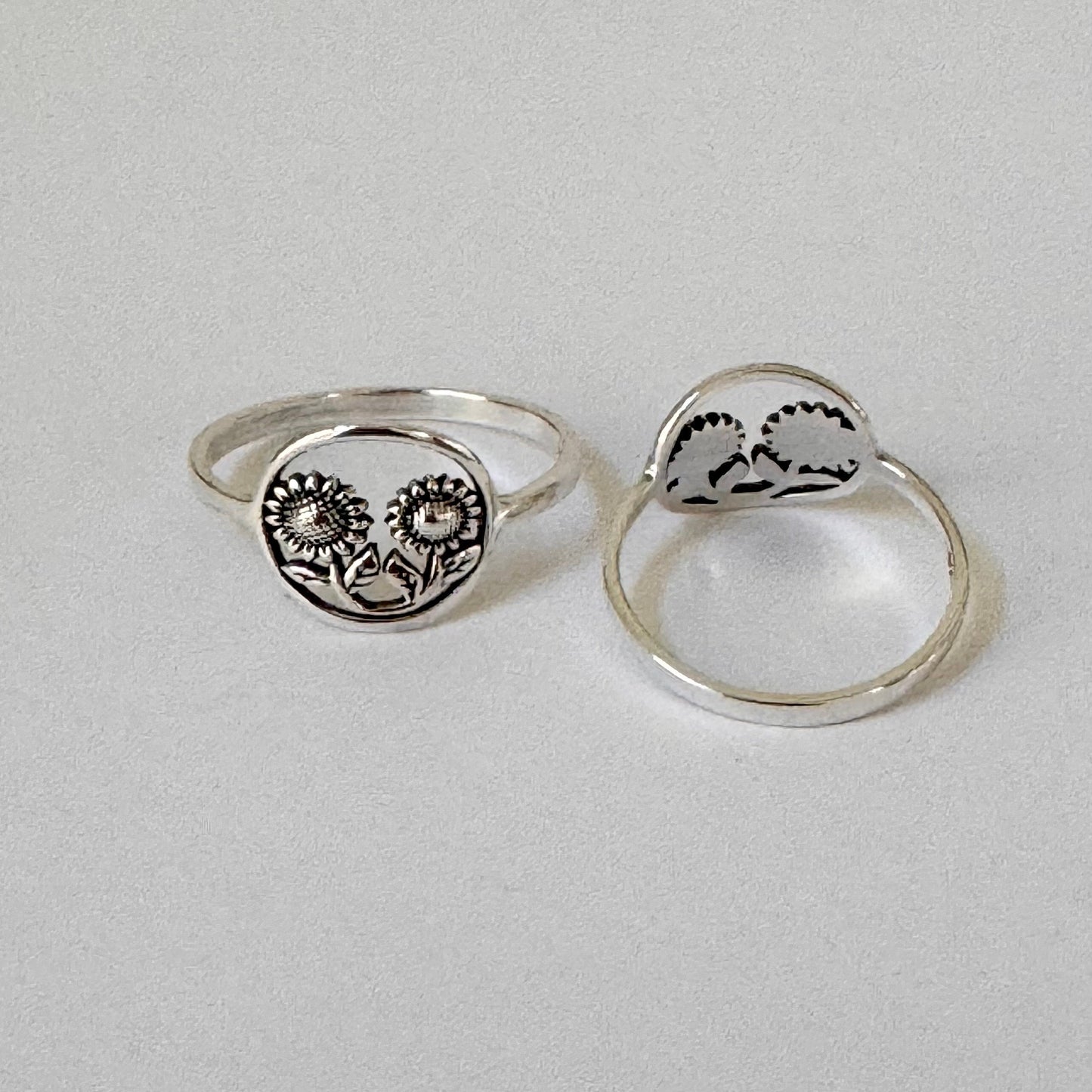 Dainty Sterling Silver Sunflowers Ring: Floral Promise Ring