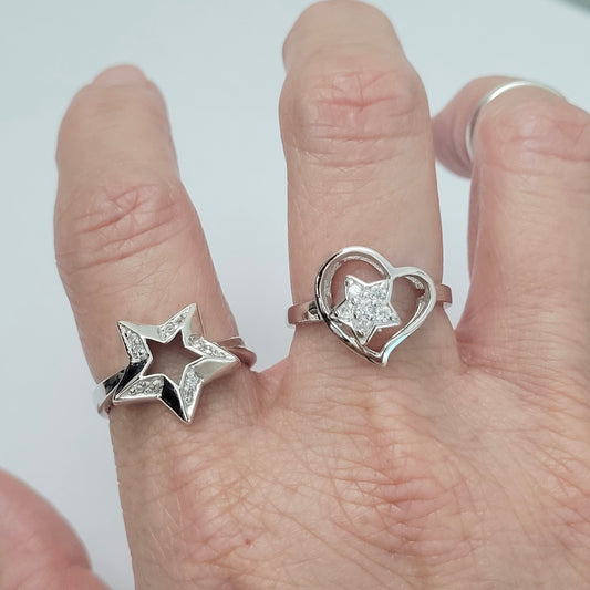 Sterling Silver Star or Heart & Star CZ Ring, Large Star Ring, Silver Promise Star Ring, CZ Heart Ring, Promise Heart Ring, CZ Star Ring.