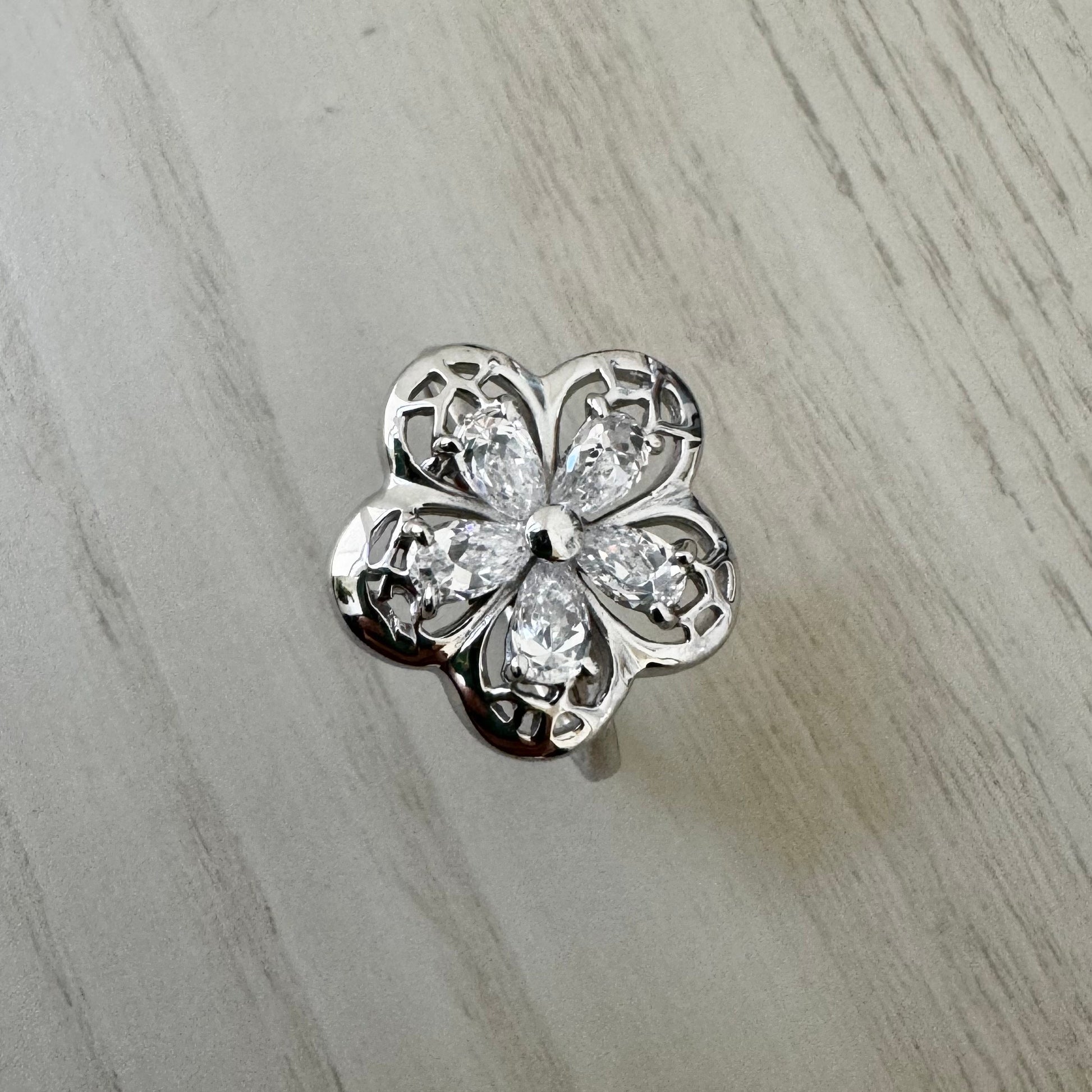 Plumeria CZ Sterling Silver Ring: Filigree Flower Promise Ring
