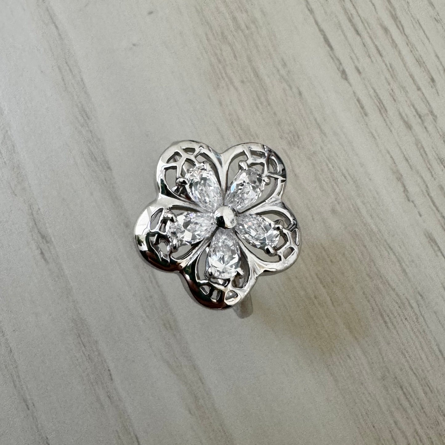 Plumeria CZ Sterling Silver Ring: Filigree Flower Promise Ring