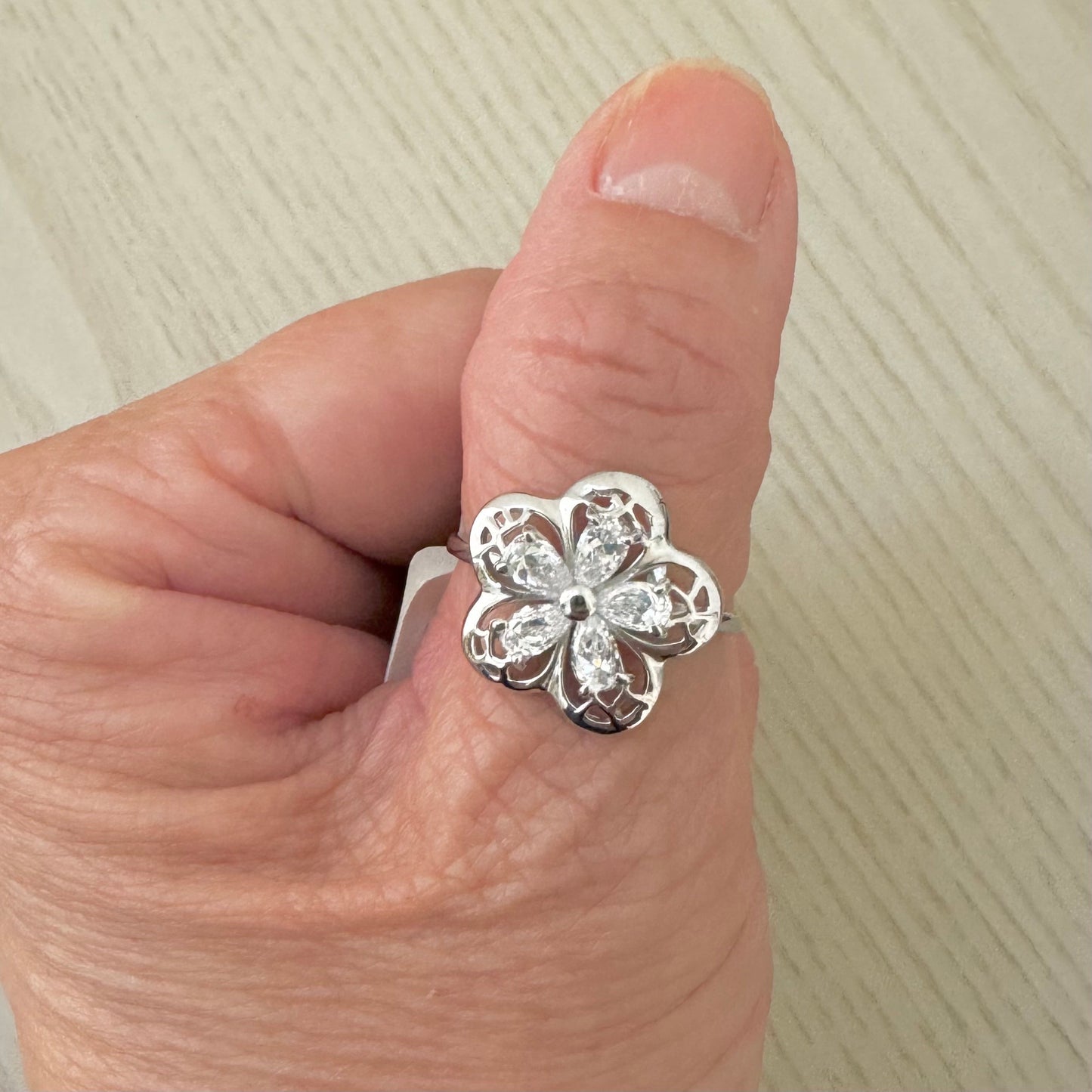 Plumeria CZ Sterling Silver Ring: Filigree Flower Promise Ring