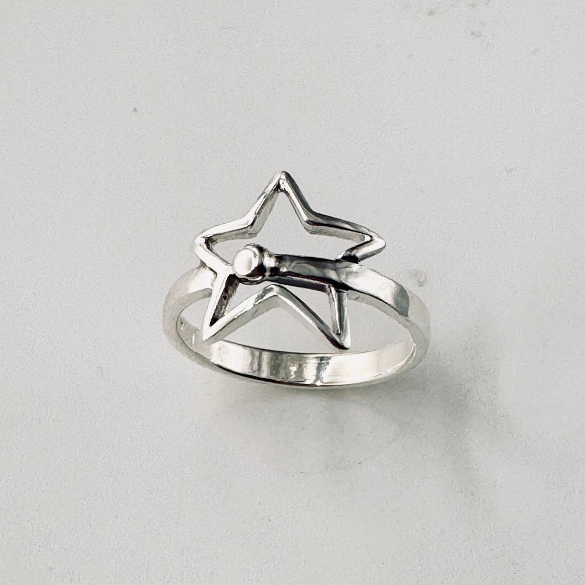 Sterling Silver Open Star Ring: CZ Accent Boho Band