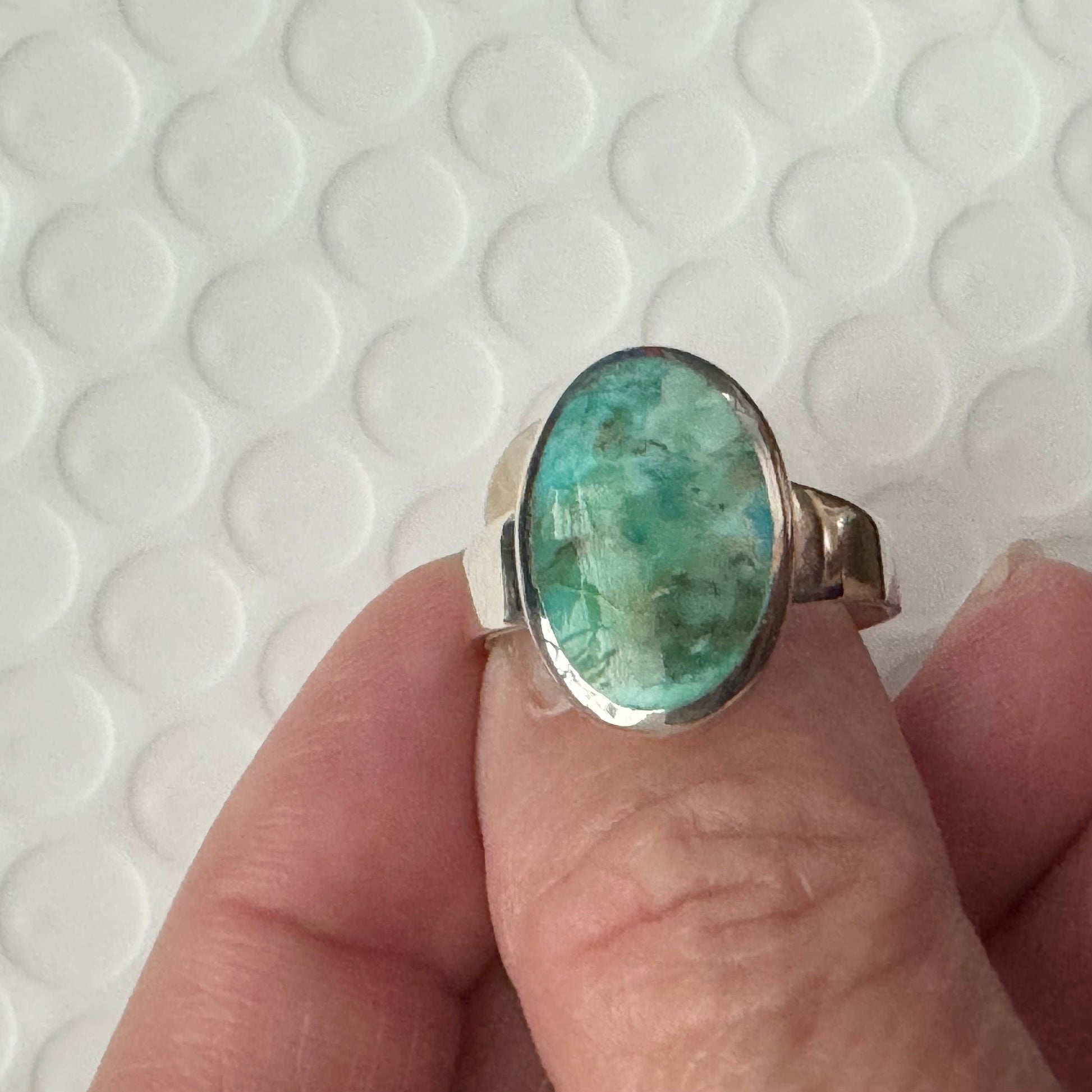 Medium Oval Genuine Turquoise Sterling Silver Ring: Boho Promise Ring