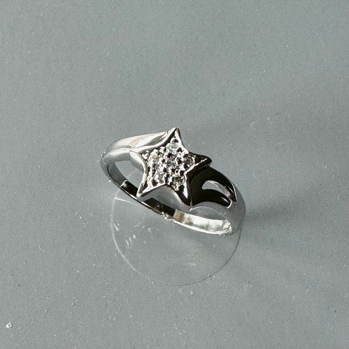 Sterling Silver Open Star Ring: CZ Accent Boho Band