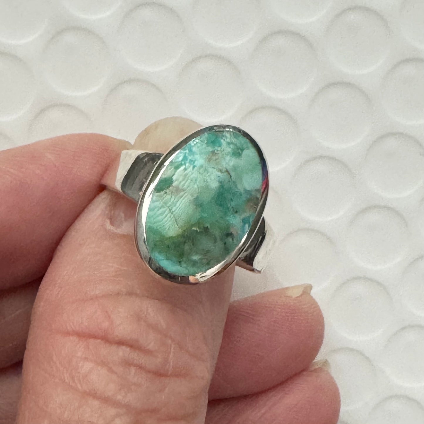 Oval Genuine Turquoise Sterling Silver Ring: Boho Promise Ring