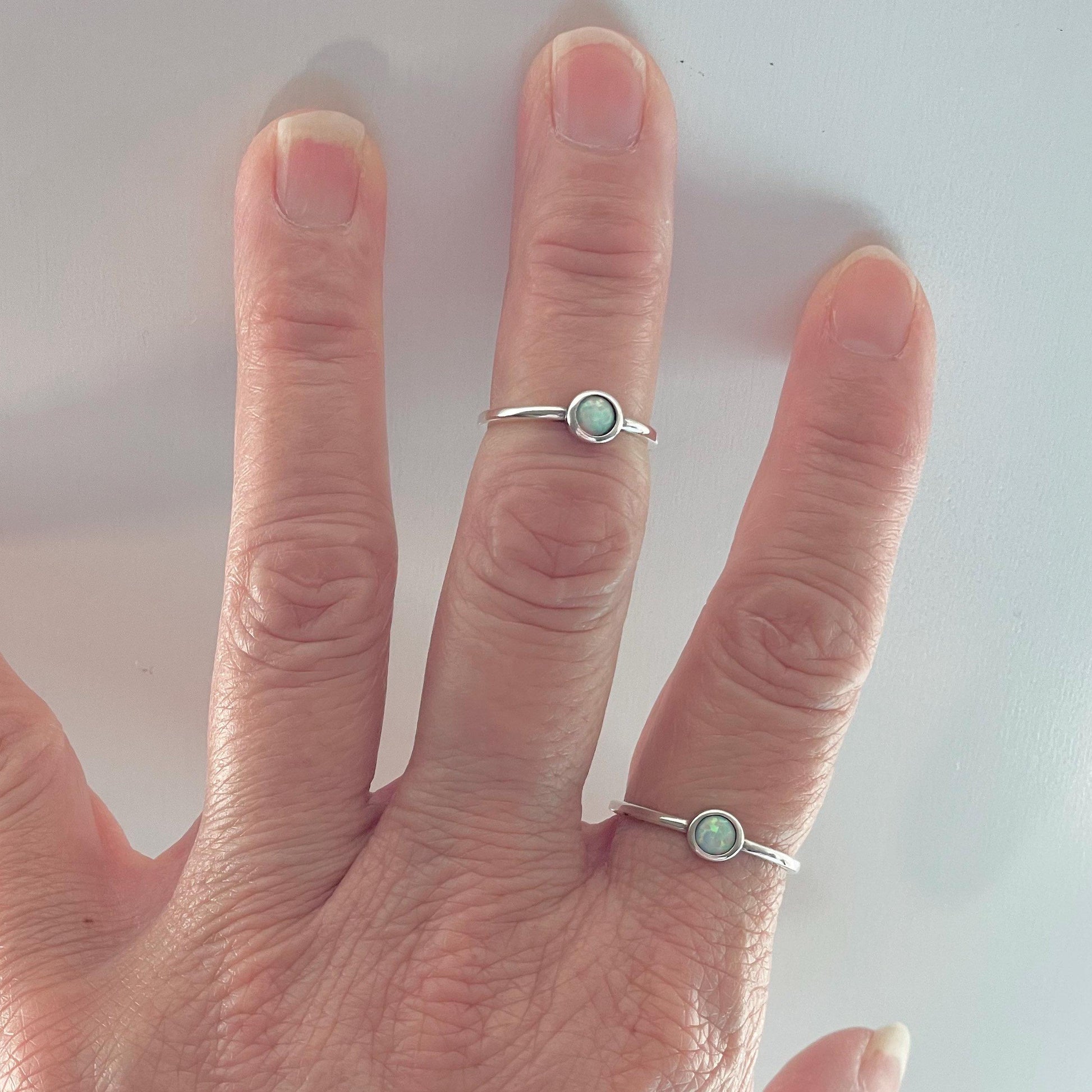 Sterling Silver White Lab Opal Full Moon Ring, Silver Ring, Moon Ring, Dainty Ring, Opal Ring, Boho Ring, Promise