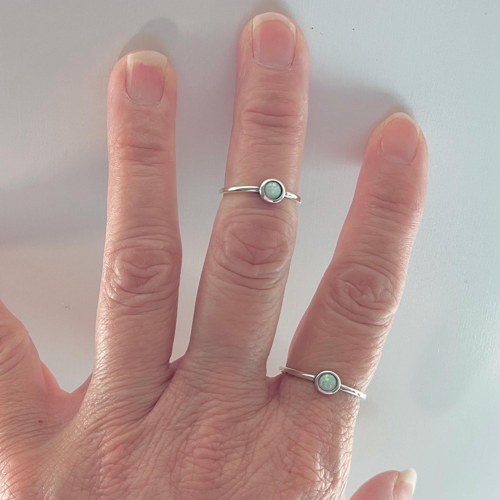 Sterling Silver Lab Opal Full Moon Ring: Dainty Boho Style