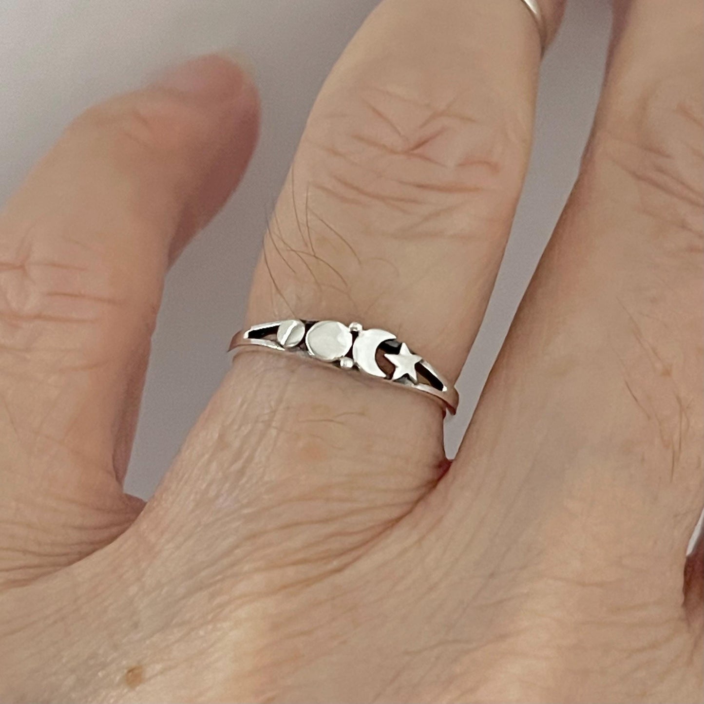 Dainty Star and Moon Sterling Silver Ring, Celestial Ring, Moon Ring, Boho Ring, Sun Silver Ring, Silver Star Ring, Crescent Moon Ring