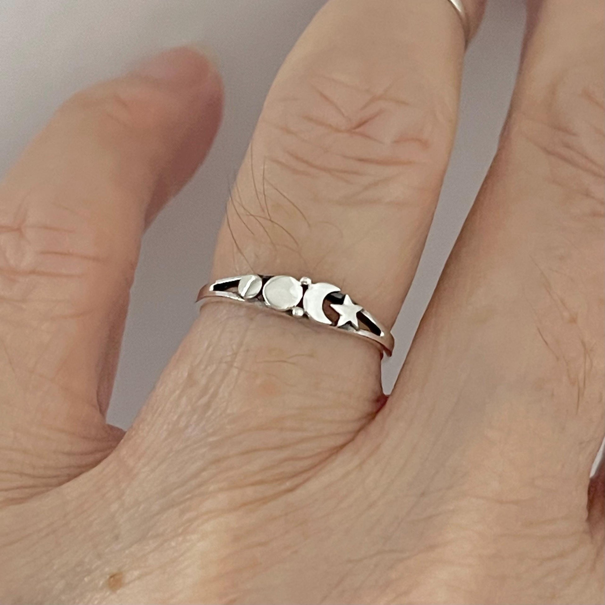 Dainty Star and Moon Sterling Silver Ring, Celestial Ring, Moon Ring, Boho Ring, Sun Silver Ring, Silver Star Ring, Crescent Moon Ring