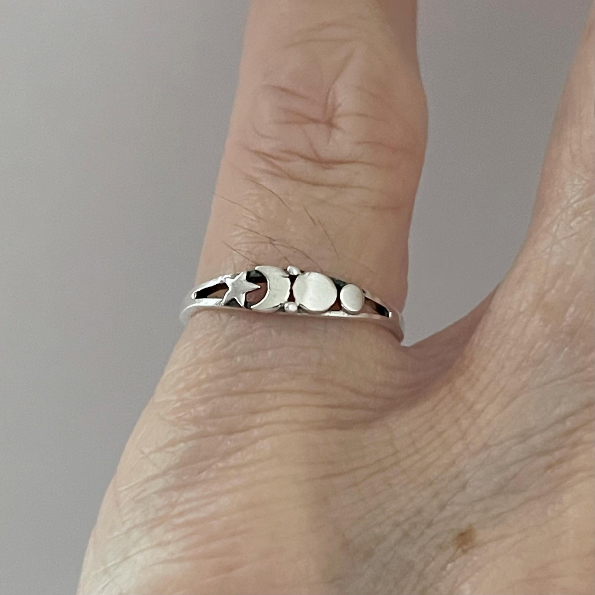 Dainty Star and Moon Sterling Silver Ring, Celestial Ring, Moon Ring, Boho Ring, Sun Silver Ring, Silver Star Ring, Crescent Moon Ring