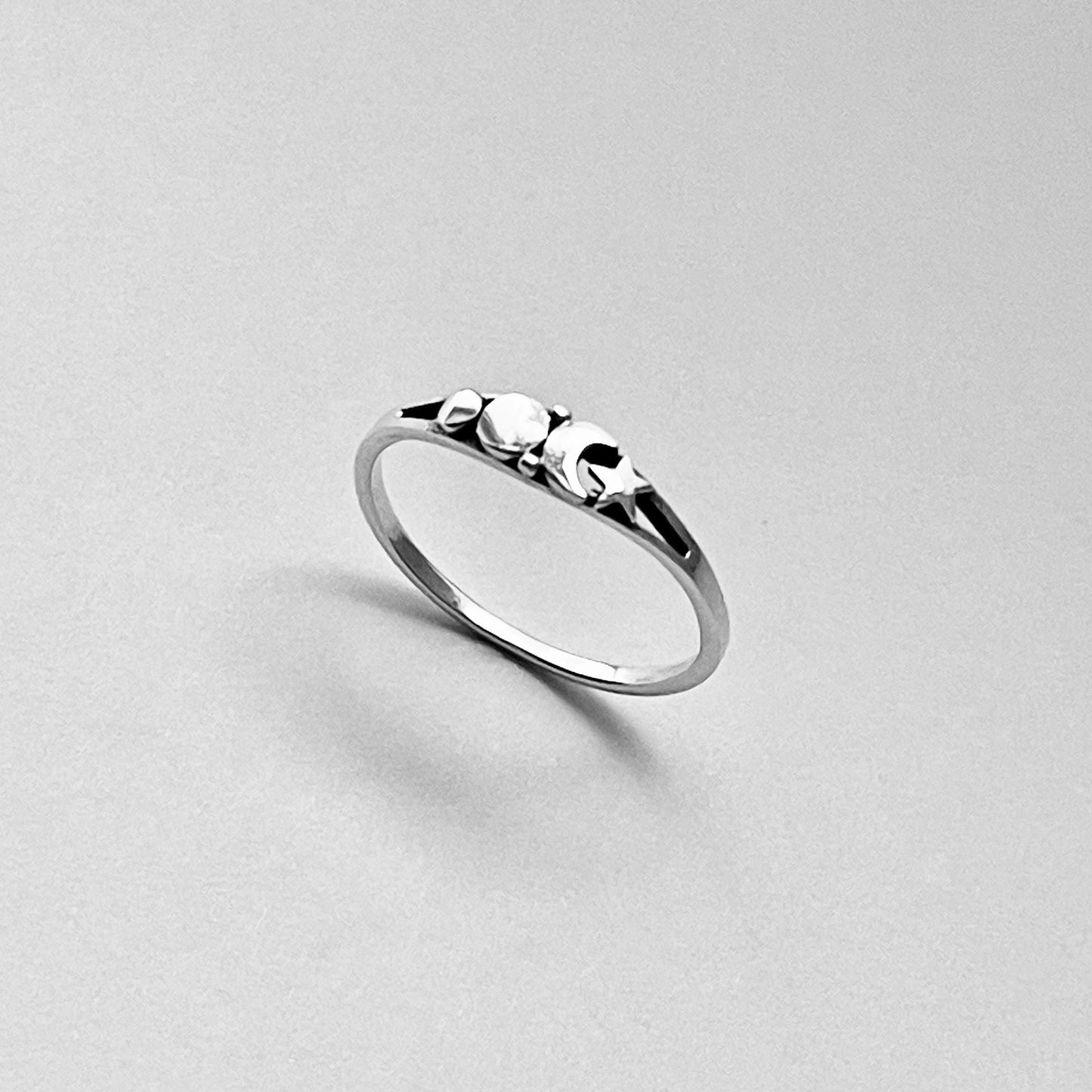 Dainty Sterling Silver Star and Moon Ring: Celestial Boho Jewelry