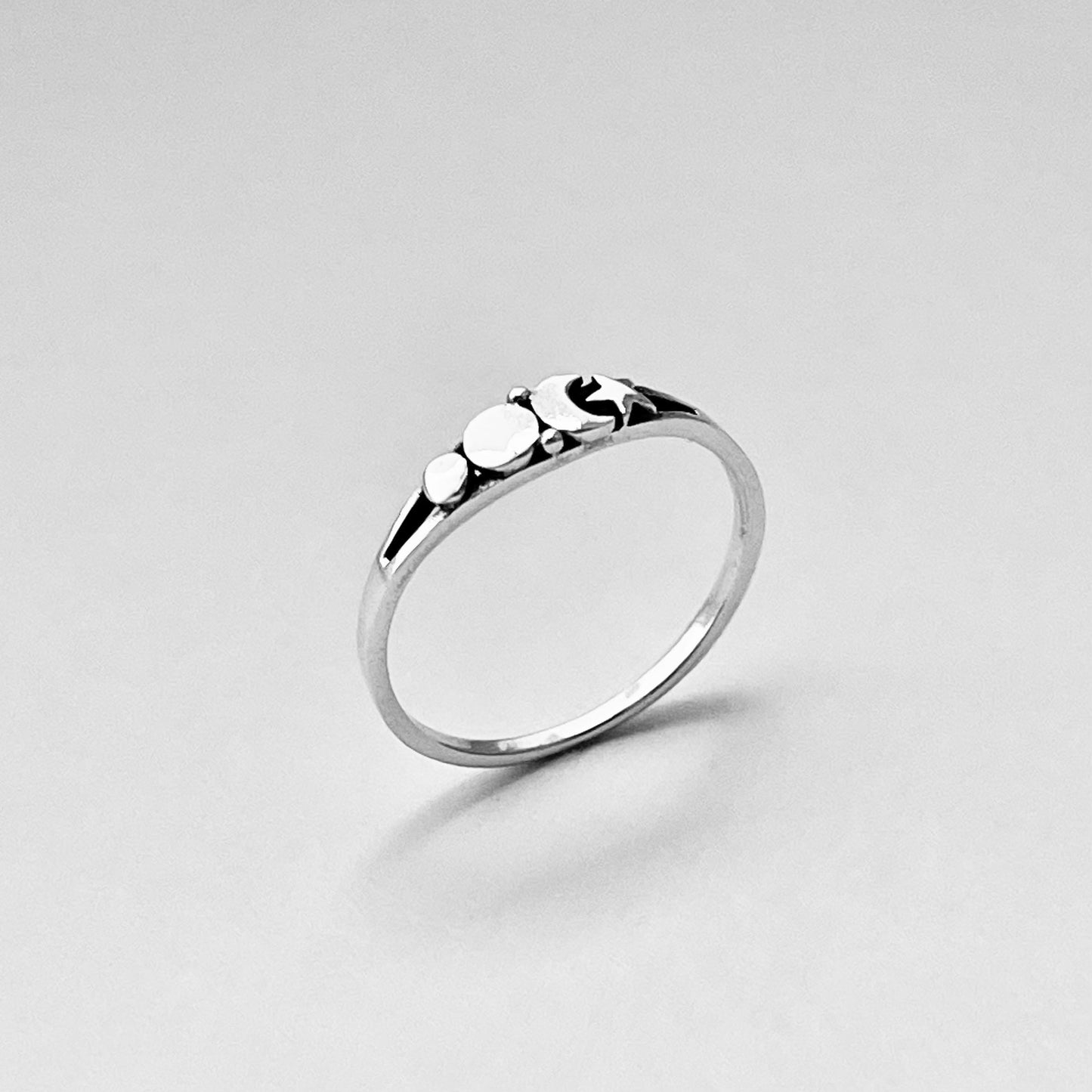 Dainty Sterling Silver Star and Moon Ring: Celestial Boho Jewelry
