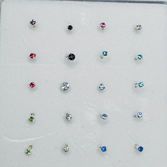 Sterling Silver Tiny Assorted Nose Stud, CZ Nose Ring, Silver Ball Nose Stud, Color Ball Nose Stud, CZ Colors Nose Stud, Promise Nose Ring