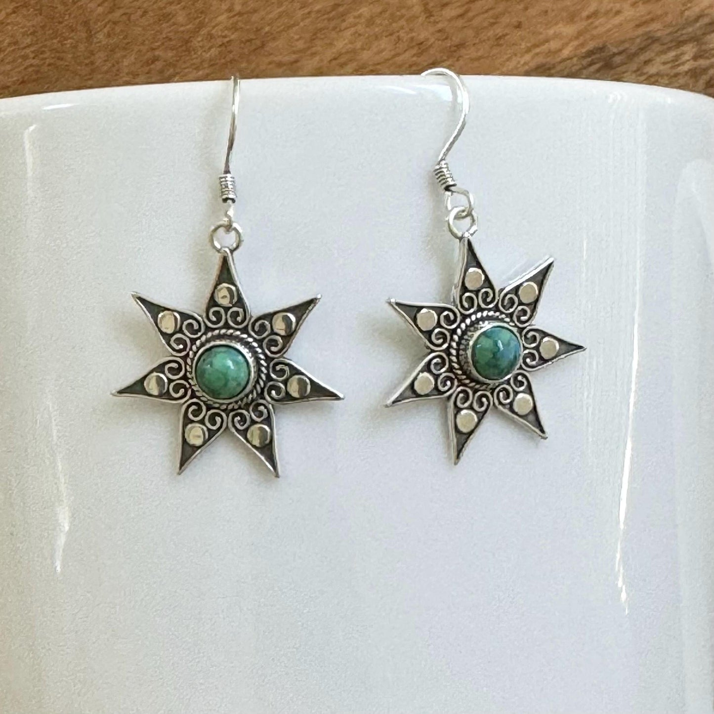 Sterling Silver Star Earrings, Turquoise Star Earrings, Silver Star Earrings, Silver Turquoise Earrings, Promise Silver Star Earrings.