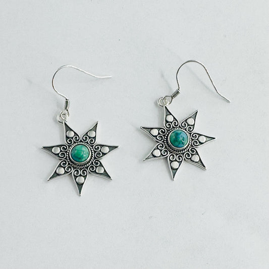 Sterling Silver Star Earrings, Turquoise Star Earrings, Silver Star Earrings, Silver Turquoise Earrings, Promise Silver Star Earrings.