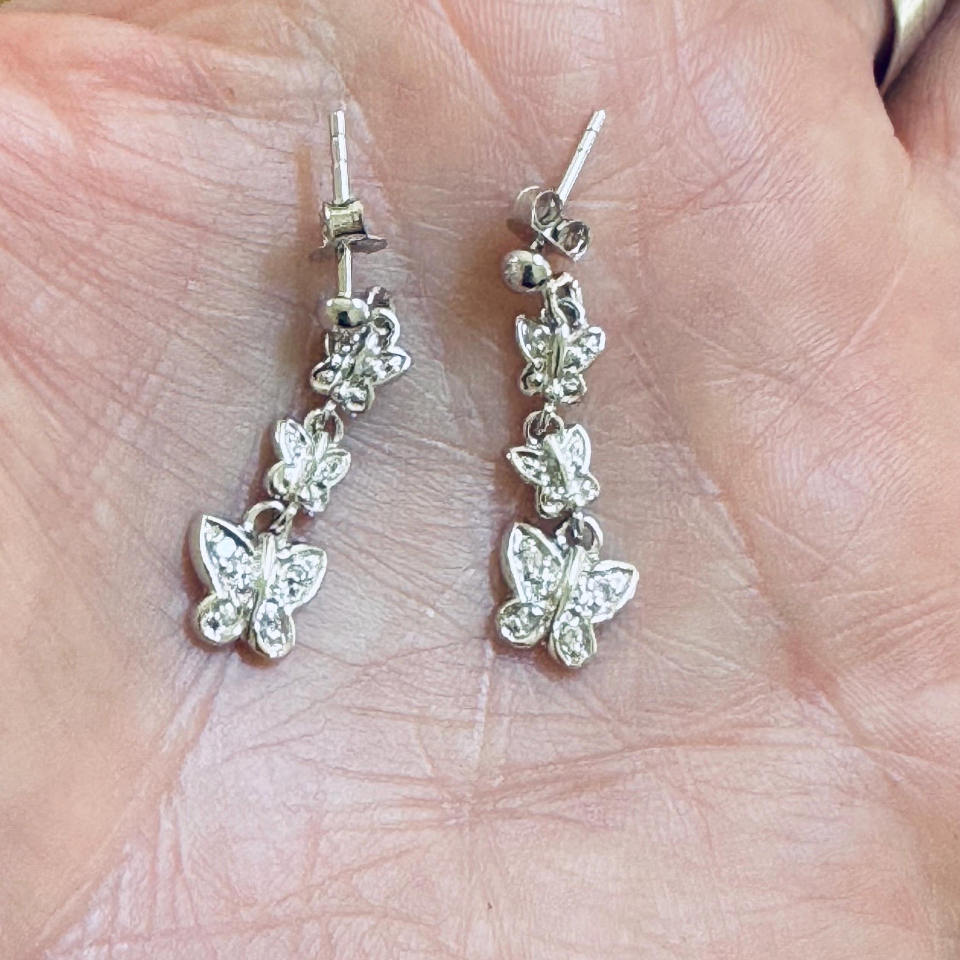 Sterling Silver CZ Flower or CZ Butterflies Earrings, Silver CZ Star Earrings, Silver Butterflies Earrings, Promise Flower Earrings