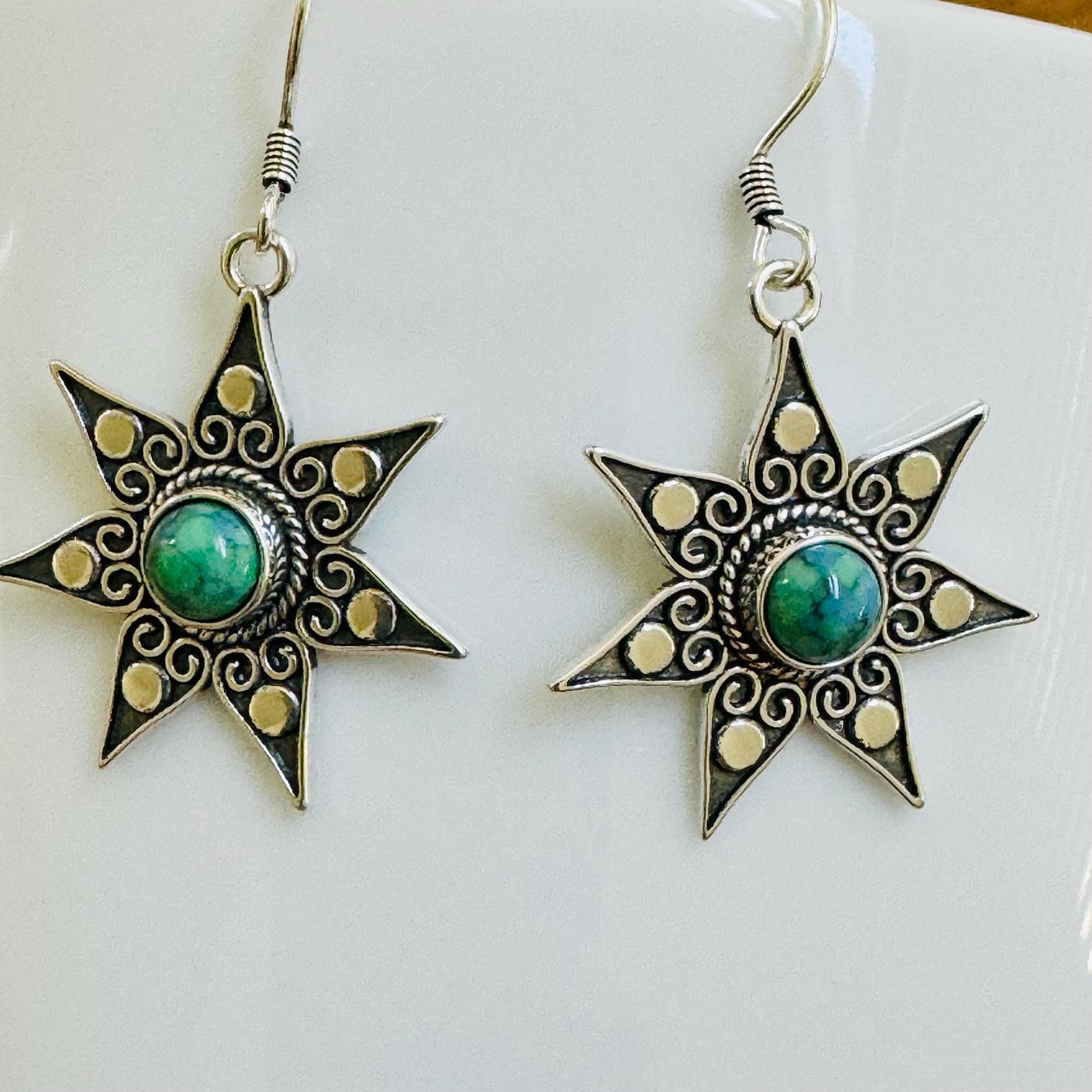 Sterling Silver Turquoise Star Earrings: 925 Stamped