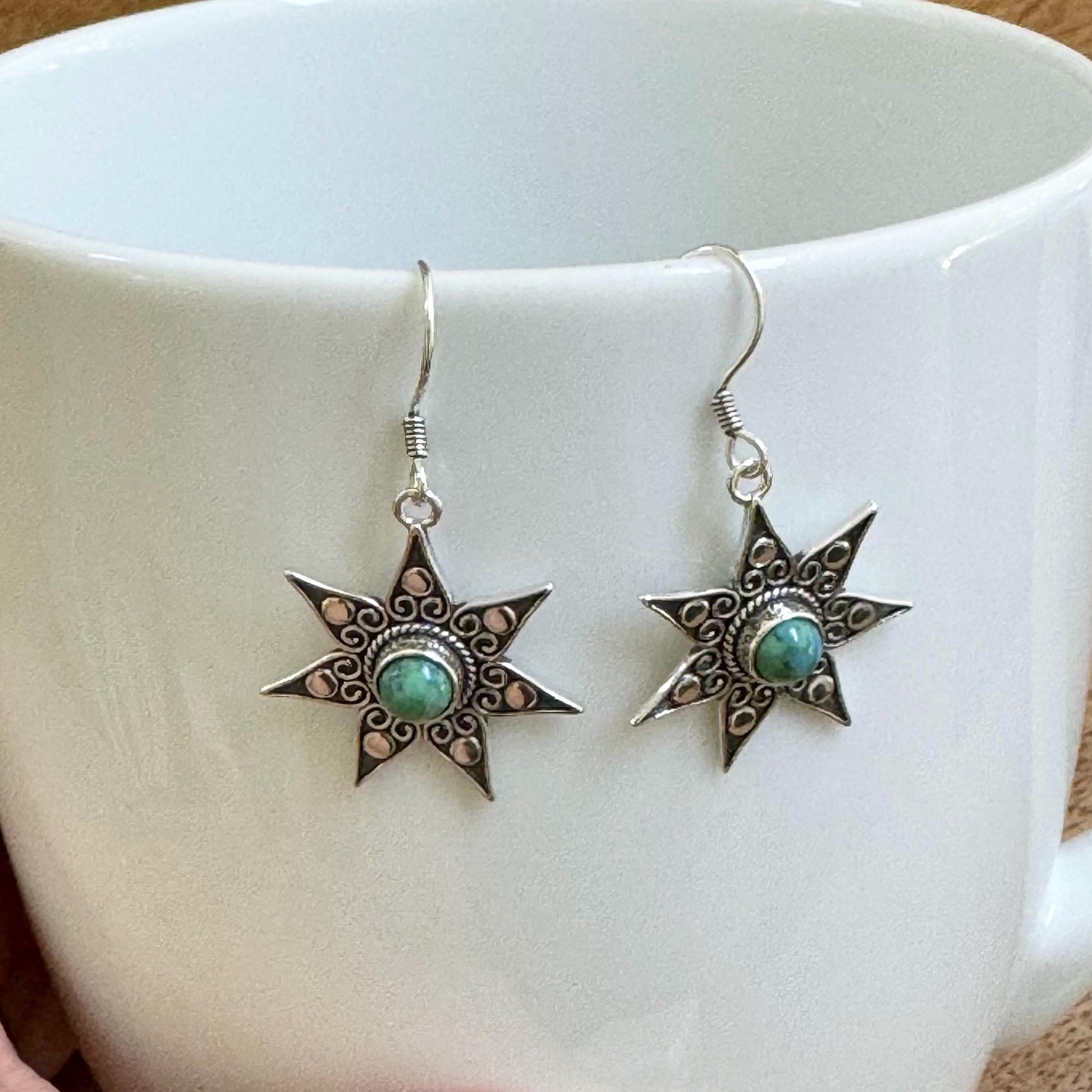 Sterling Silver Star Earrings, Turquoise Star Earrings, Silver Star Earrings, Silver Turquoise Earrings, Promise Silver Star Earrings.