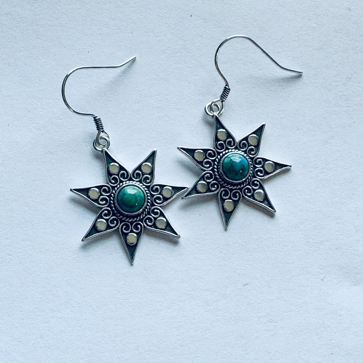 Sterling Silver Star Earrings, Turquoise Star Earrings, Silver Star Earrings, Silver Turquoise Earrings, Promise Silver Star Earrings.