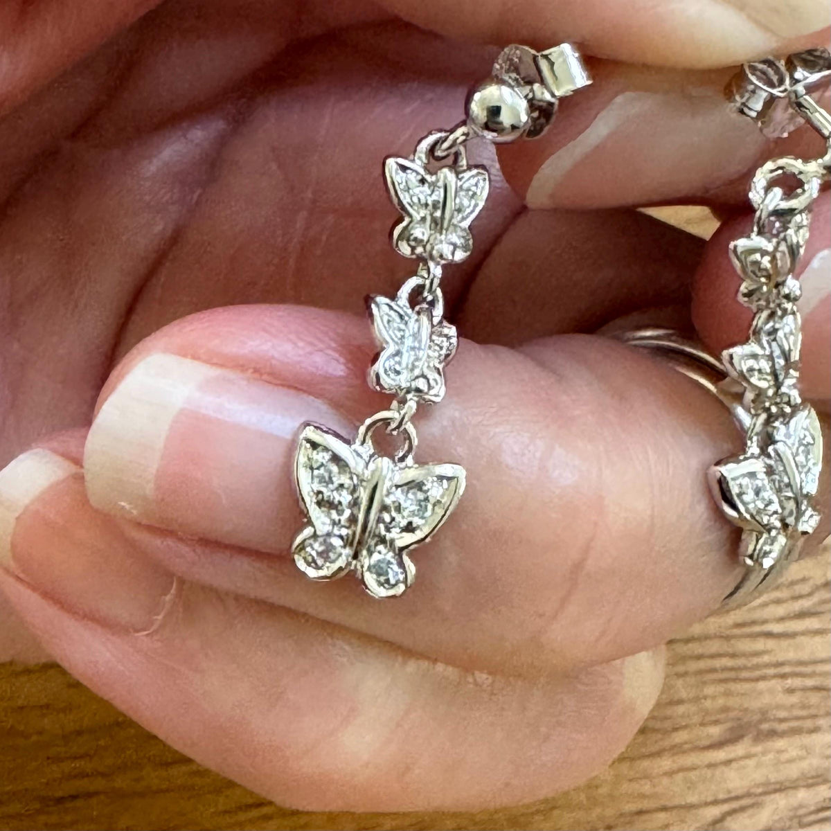 Sterling Silver CZ Dangle Earrings: Butterfly or Flower