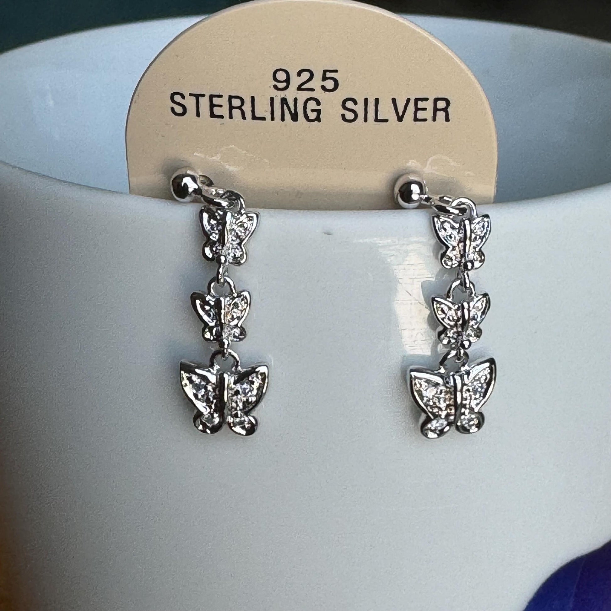 Sterling Silver CZ Flower or CZ Butterflies Earrings, Silver CZ Star Earrings, Silver Butterflies Earrings, Promise Flower Earrings