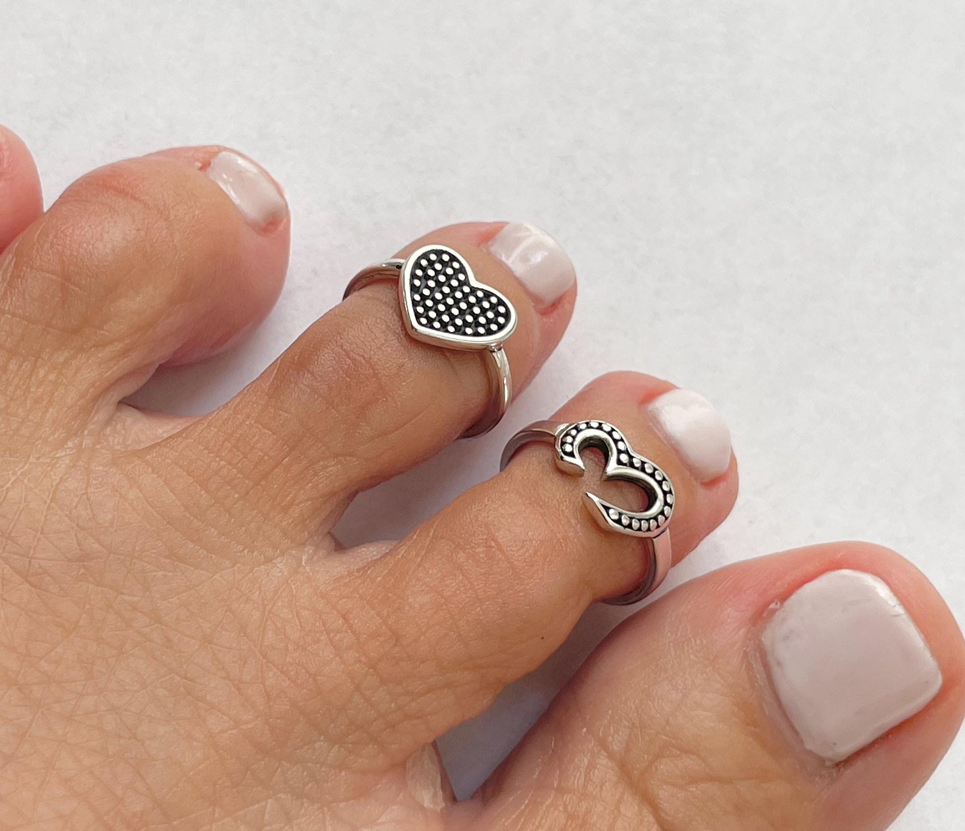 Sterling Silver Toe Ring: Heart, Om, Crown, V-Shaped, 2.5MM Band