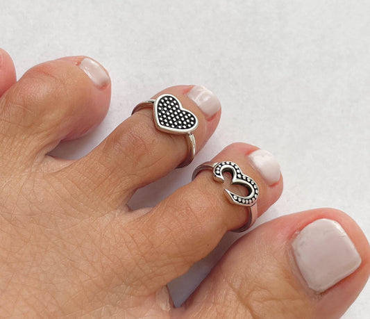 Sterling Silver Toe Ring: Heart, Om, Crown, V-Shaped, 2.5MM Band