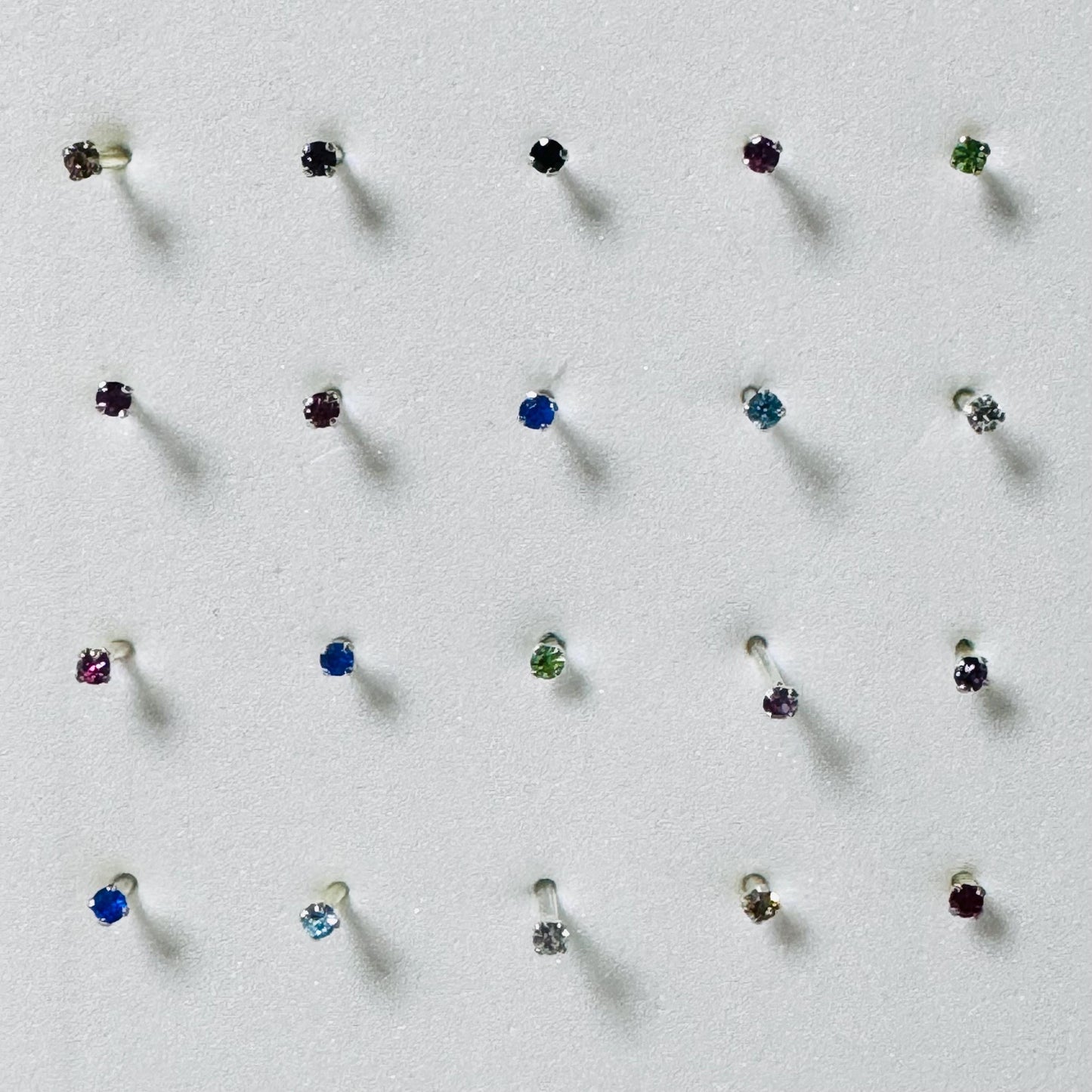 Sterling Silver Tiny Assorted Nose Stud, CZ Nose Ring, Silver Ball Nose Stud, Color Ball Nose Stud, CZ Colors Nose Stud, Promise Nose Ring