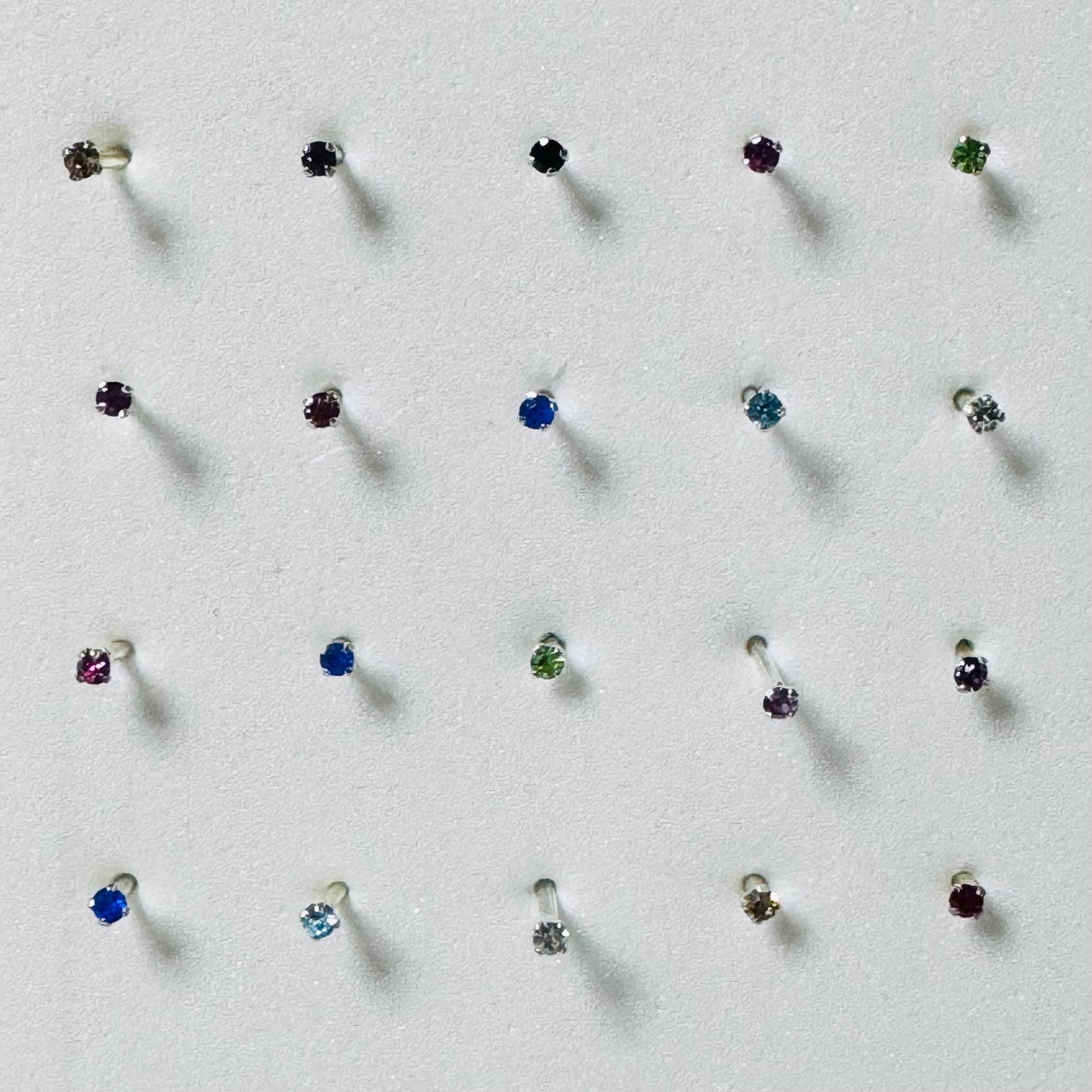 Sterling Silver Tiny Assorted Nose Stud, CZ Nose Ring, Silver Ball Nose Stud, Color Ball Nose Stud, CZ Colors Nose Stud, Promise Nose Ring