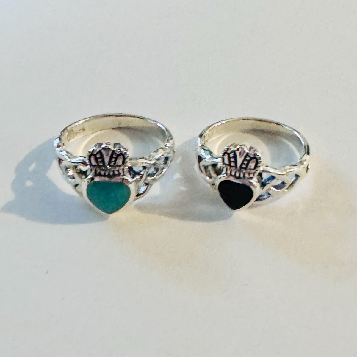 Sterling Silver Claddagh Ring: Turquoise or Black Agate Celtic Heart