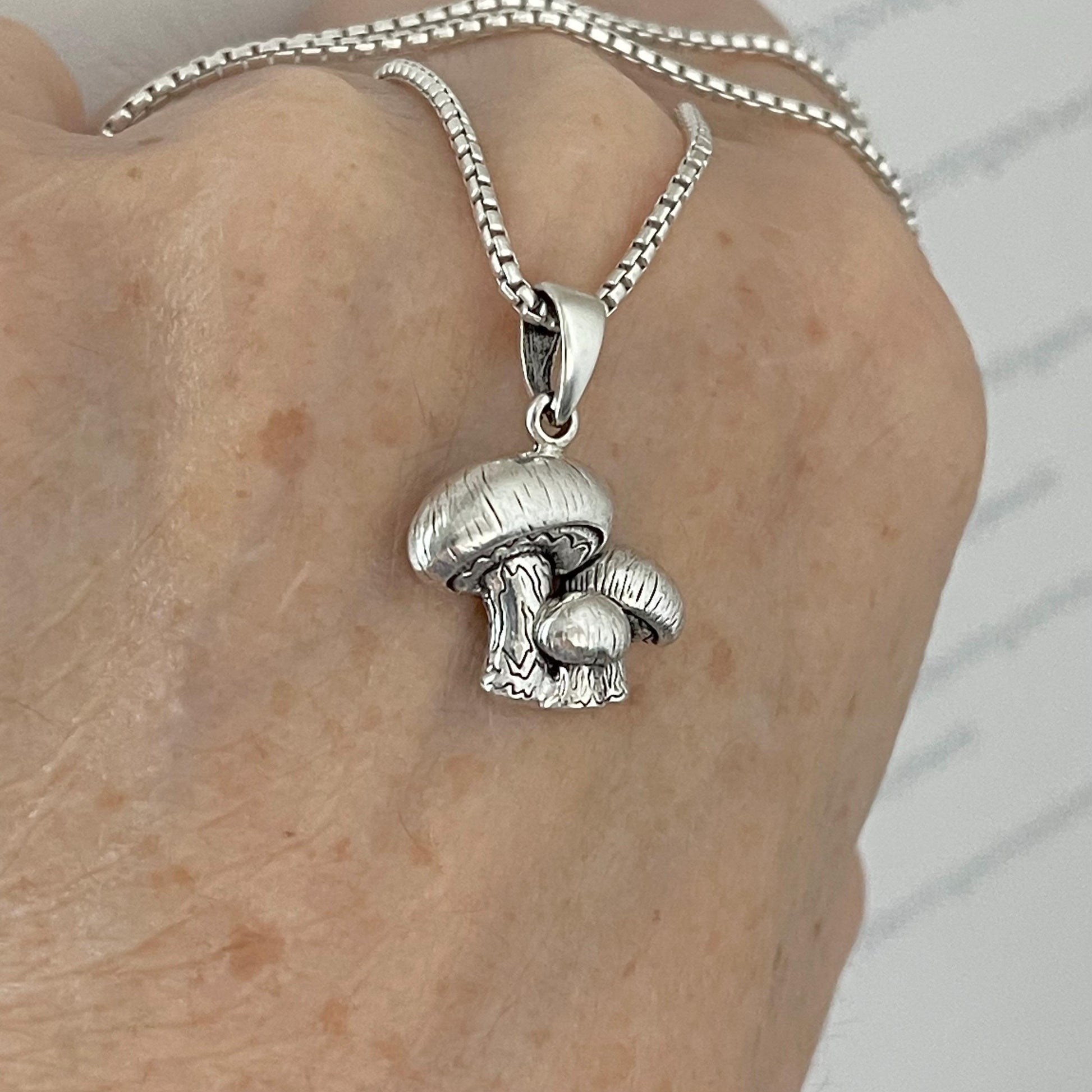 Oxidized Sterling Silver Mushroom Pendant Necklace: Spiritual Jewelry Gift
