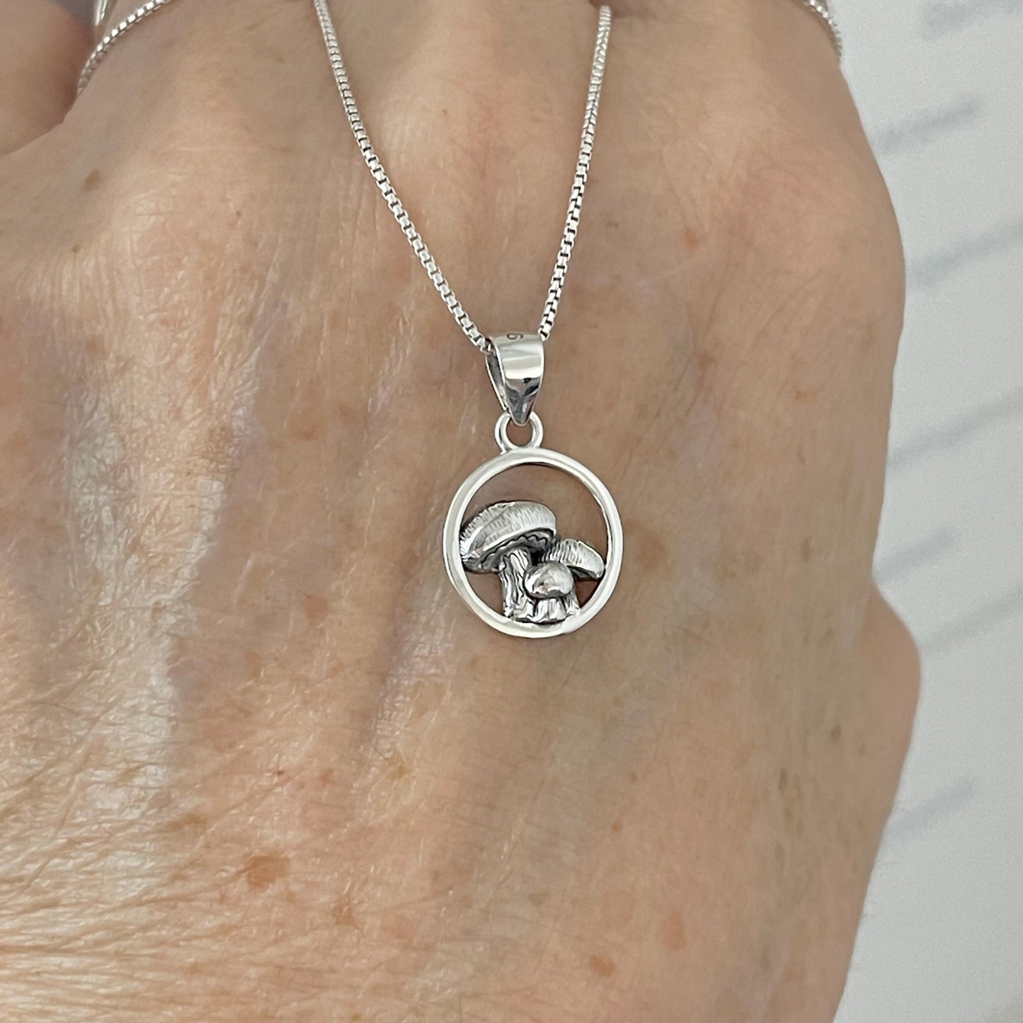Oxidized Sterling Silver Mushroom Pendant Necklace: Spiritual Jewelry Gift