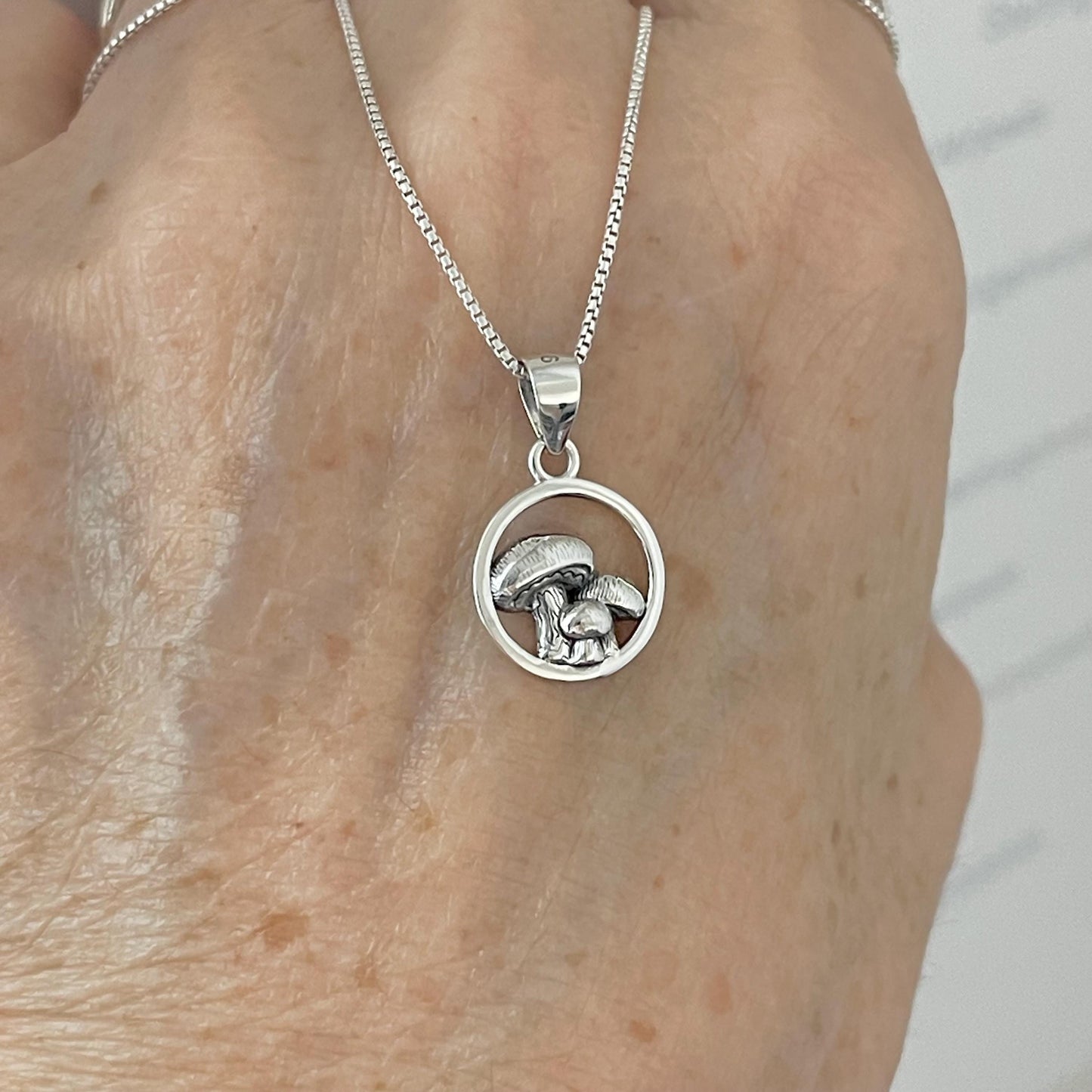 Oxidized Sterling Silver Mushroom Pendant Necklace: Spiritual Jewelry Gift